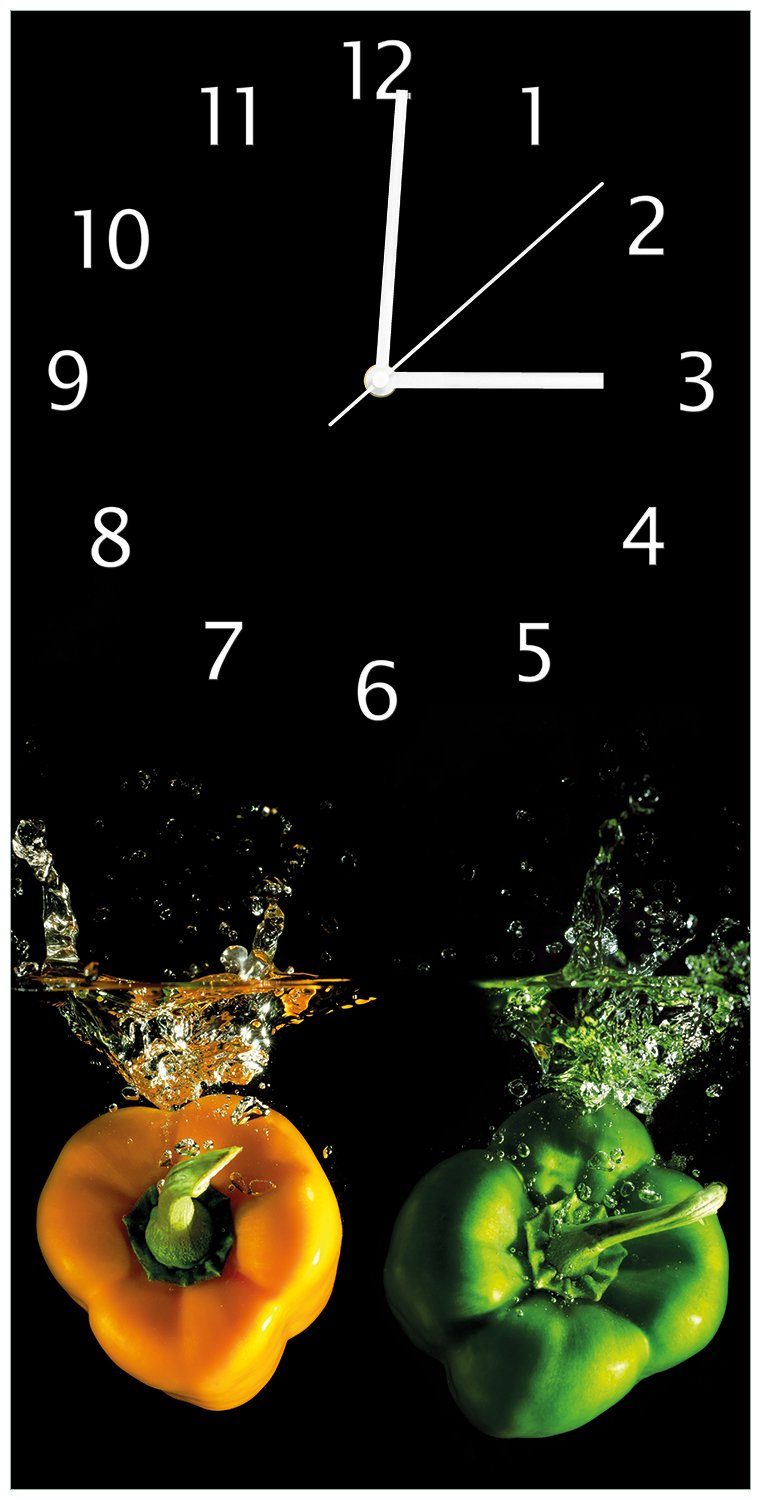 Paprika Küche grün (Uhr aus Wanduhr in und Wallario orange Bunte im Wasser Acryl)