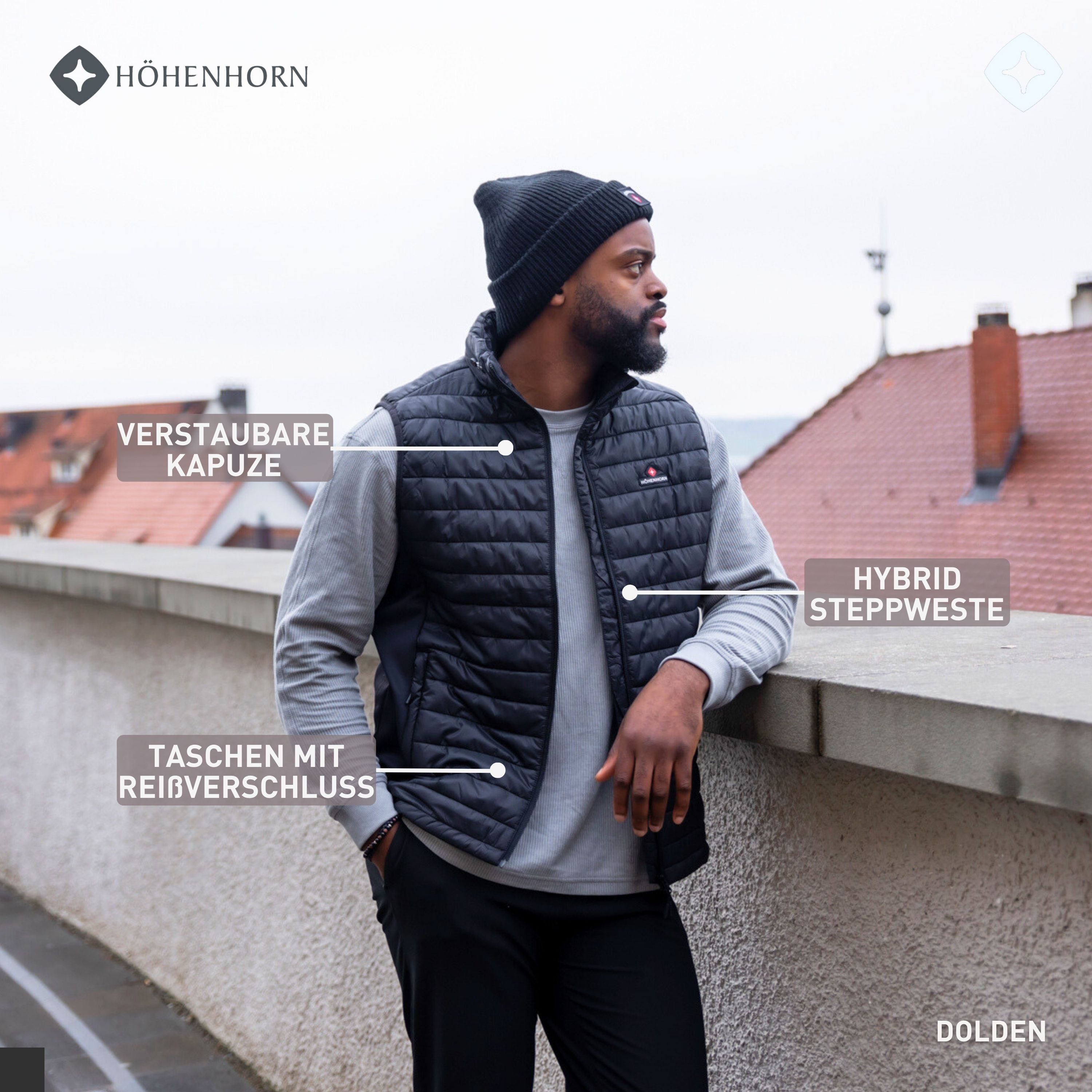 Höhenhorn Steppweste Dolden Herren Weste Hybridjacke für Männer Steppjacke Sportjacke Steppwesten Softshell Kombination