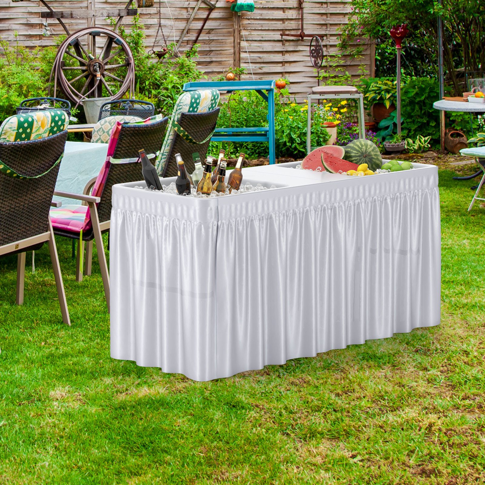 COSTWAY Campingtisch, 151cm Kühltisch klappbar mit Doppelbecken, bis 100kg