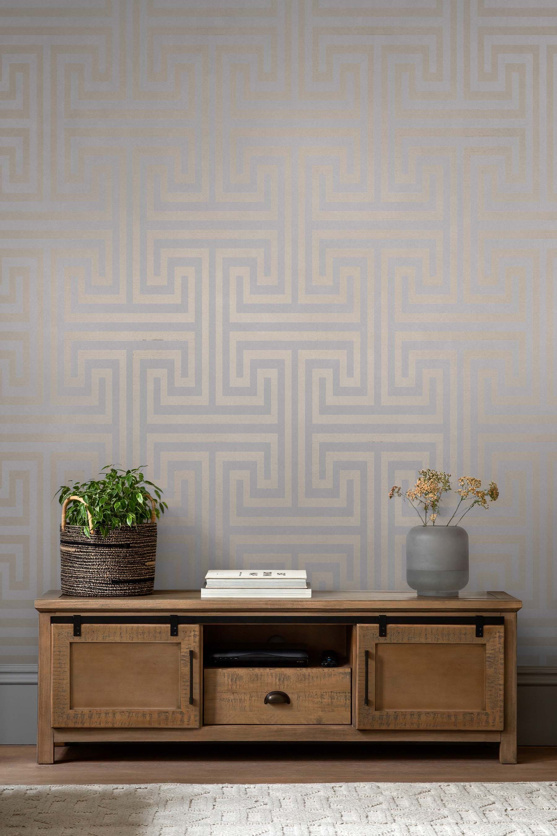 Next Vliestapete METALLIC GREEK KEY Vliestapete 10mx52cm, texturiert, 3D-Optik, (1 St), Metallischer Griechischer Schlüssel blau 10mx52cm