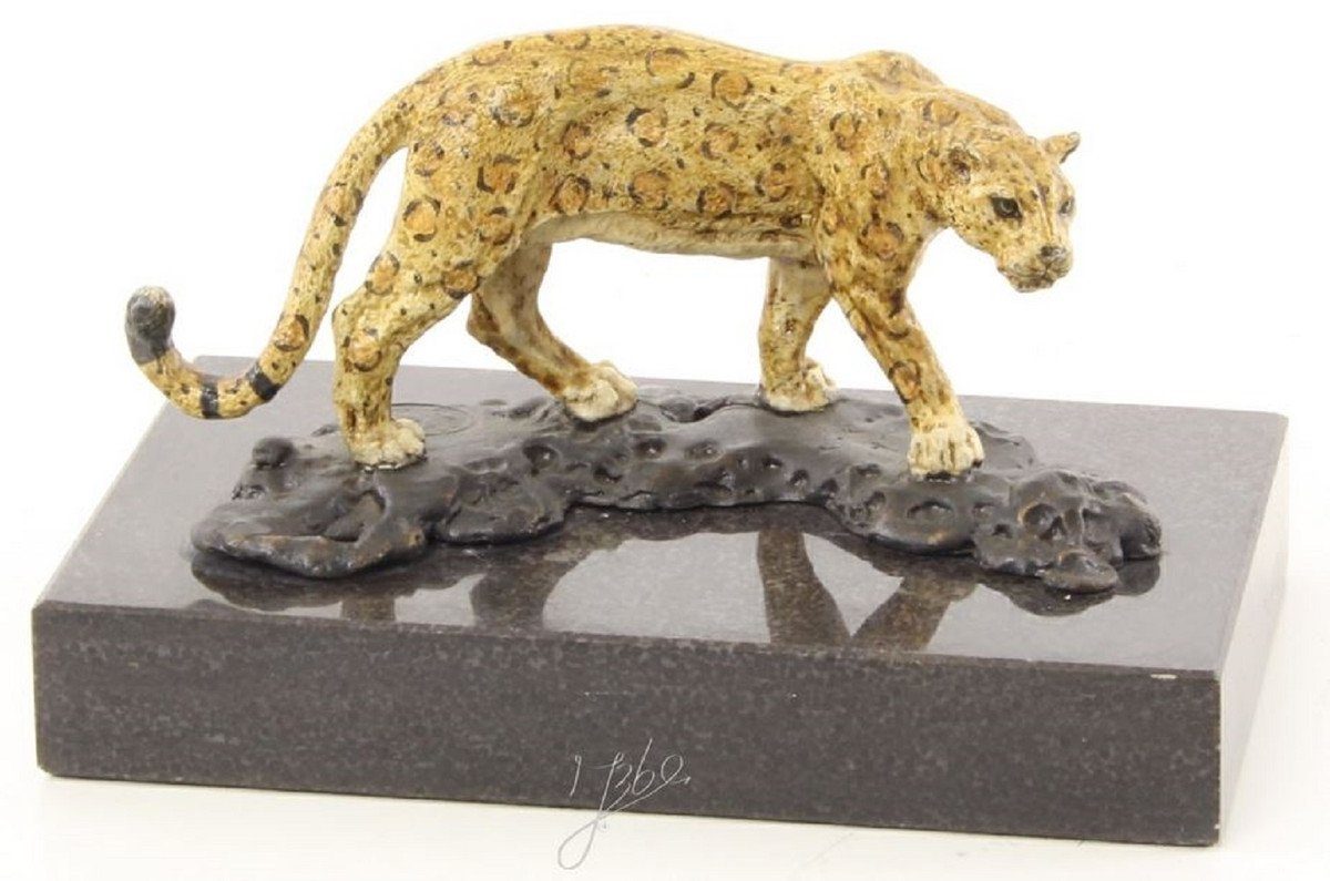 Casa Padrino Dekofigur Luxus Bronzefigur Jaguar Mehrfarbig / Schwarz 12,7 x 7,7 x H. 7,4 cm - Wohnzimmer Deko