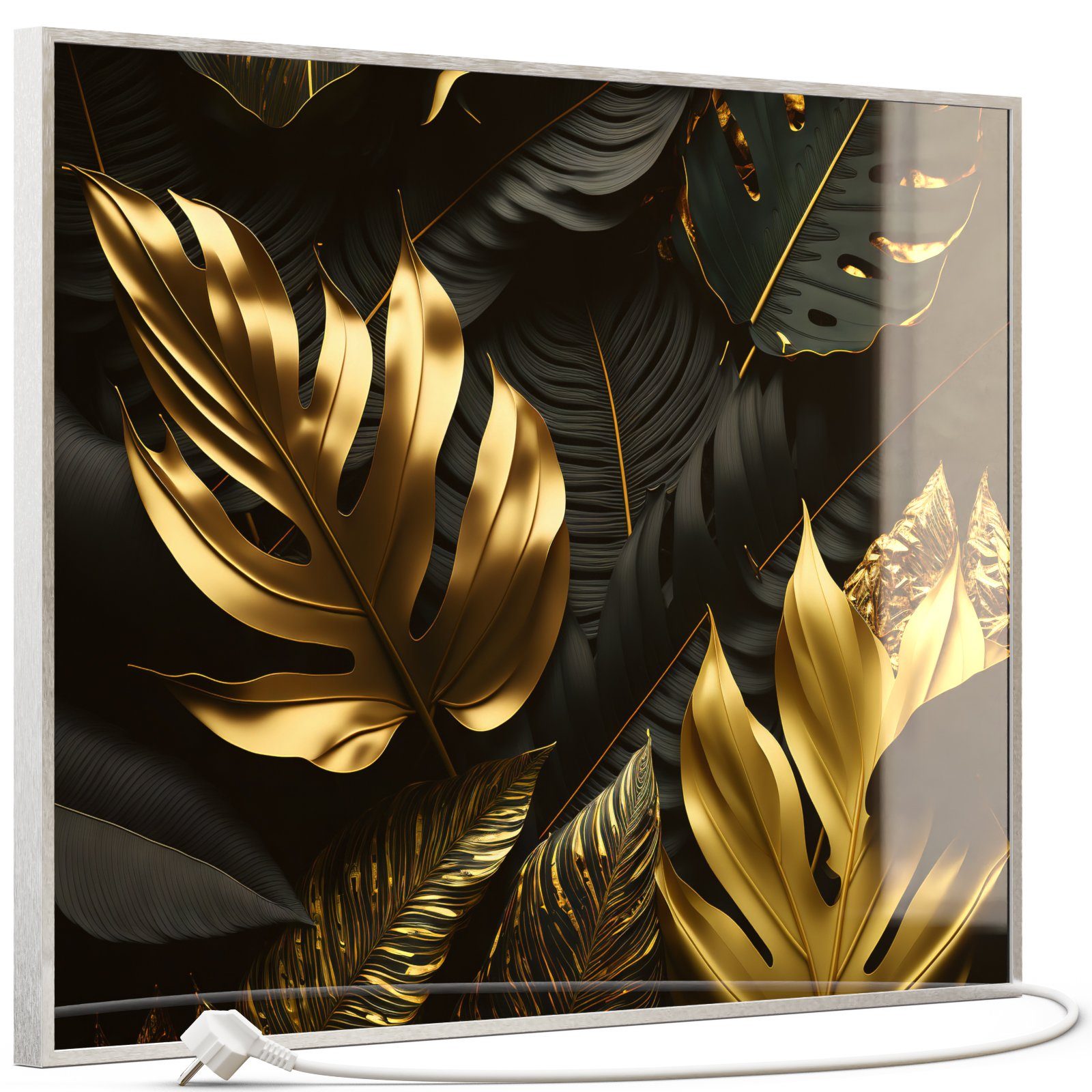 STEINFELD Heizsysteme Infrarotheizung, Glas Bild 350W-1200W, Inklusive Thermostat, 070 Goldenen Blättern Silber