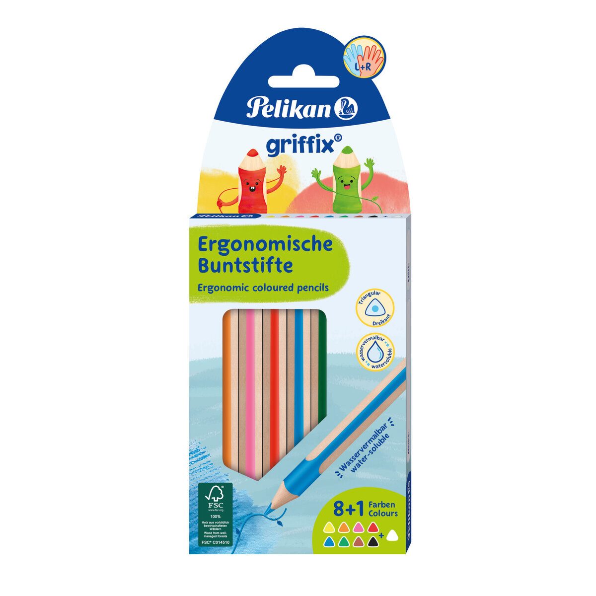 Pelikan Buntstift Farbstiftetui griffix - dick 8+1 Stück sortiert dreikant.