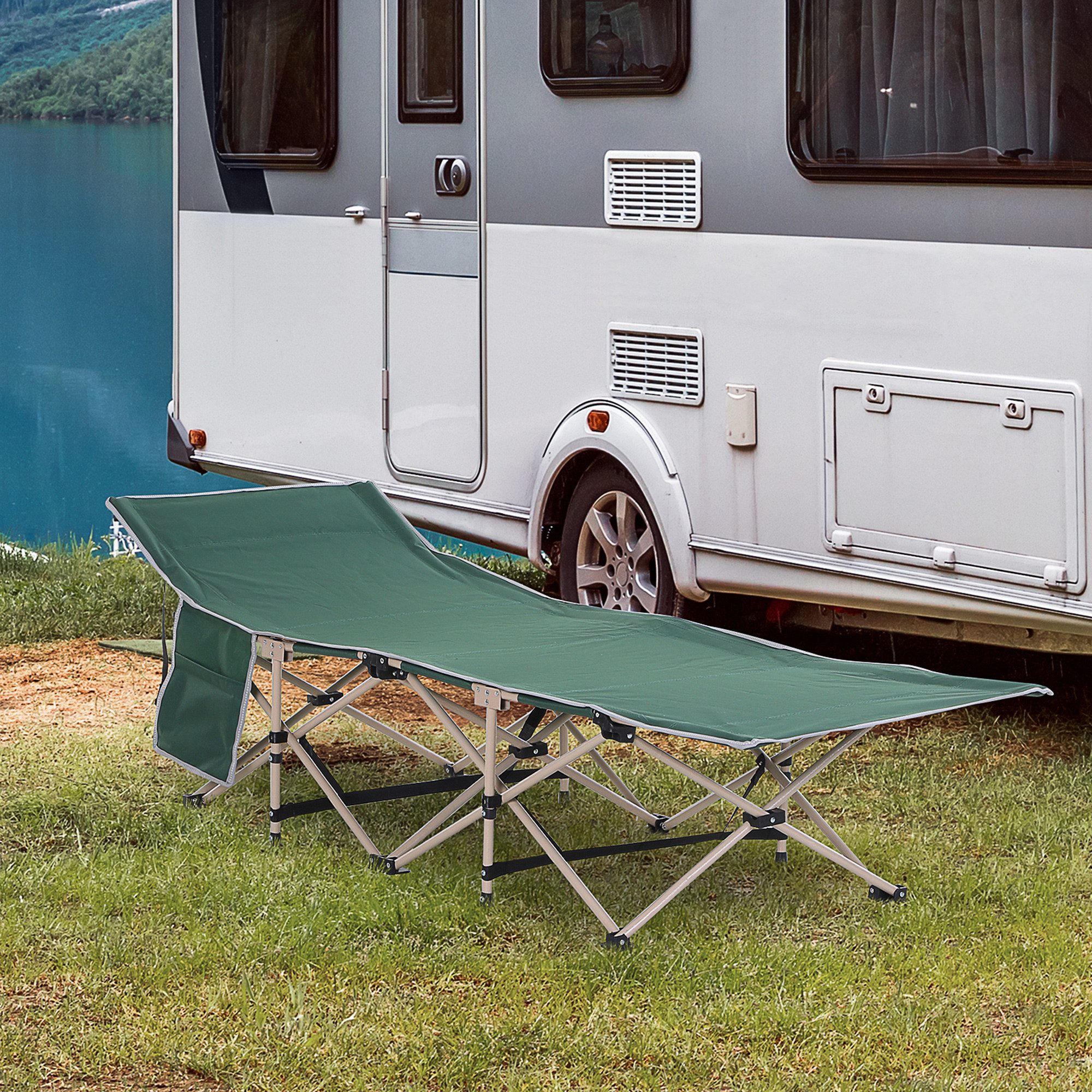 Outsunny Feldbett faltbar mit Tragetasche bis 150 kg Klappbett für Camping (Campingbett, 1-St., Campingliege) für Garten, Balkon, Grün