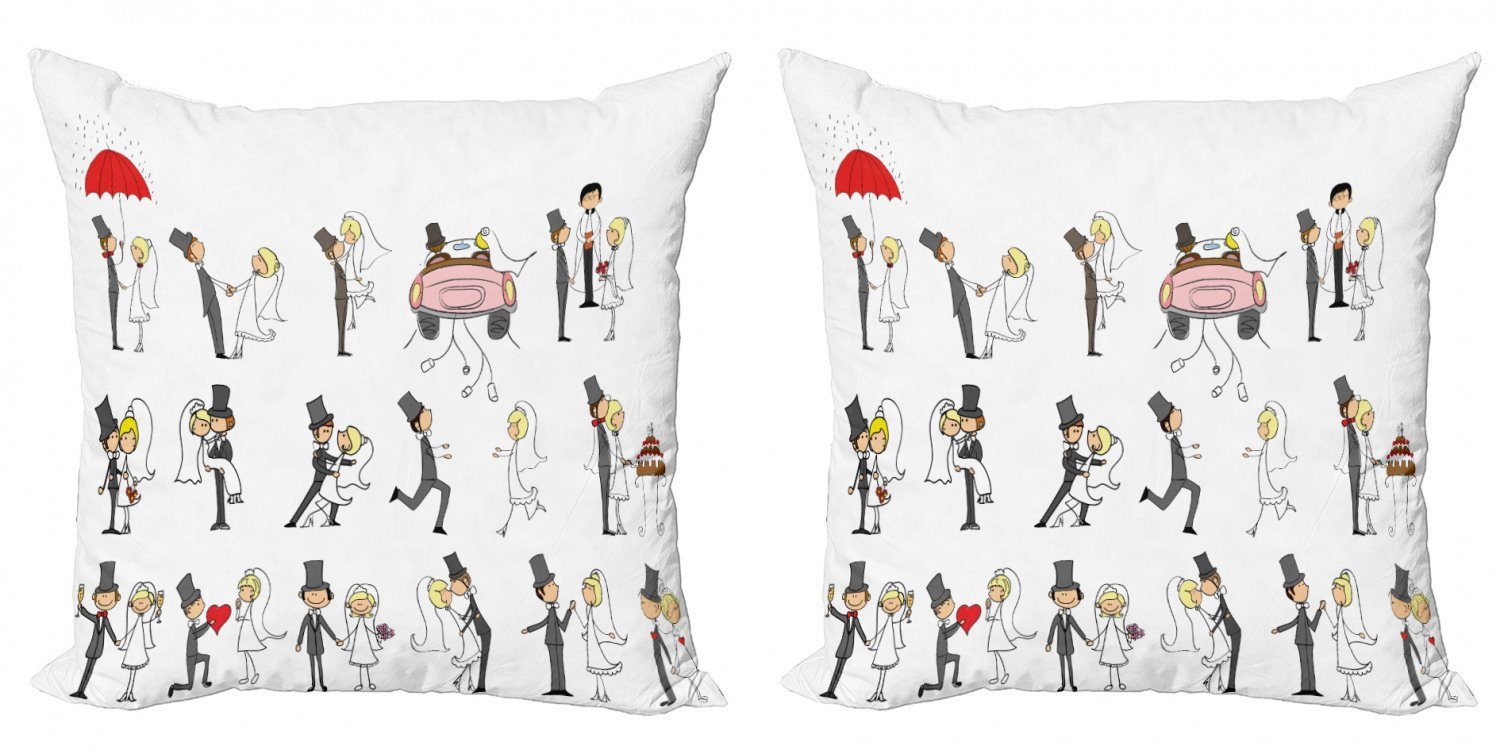 Doppelseitiger Kissenbezüge Paar Cartoon Hochzeit Lustig Accent Modern Abakuhaus (2 Stück), Digitaldruck,