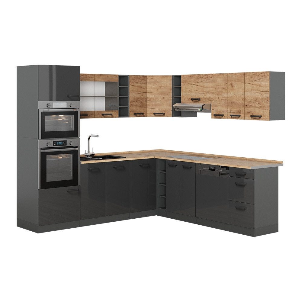 Vicco Winkelküche R-Line, Anthrazit-Goldkraft Eiche/Anthrazit, 247 x 237 cm zweifarbi...