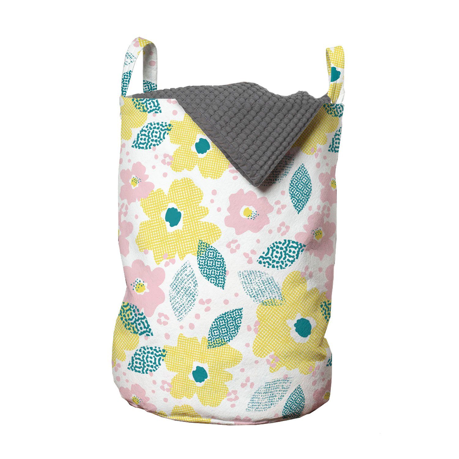 Abakuhaus Wäschesäckchen Wäschekorb mit Griffen Kordelzugverschluss für Waschsalons, Blumen Pastellfrühlings-Blumen-Blatt