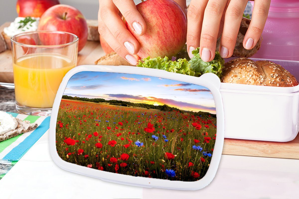 MuchoWow Lunchbox Blumen - Sonnenuntergang - Kunststoff, weiß Mädchen Jungs Brotdose, Erwachsene, für Kinder und und (2-tlg), Farben, Brotbox für