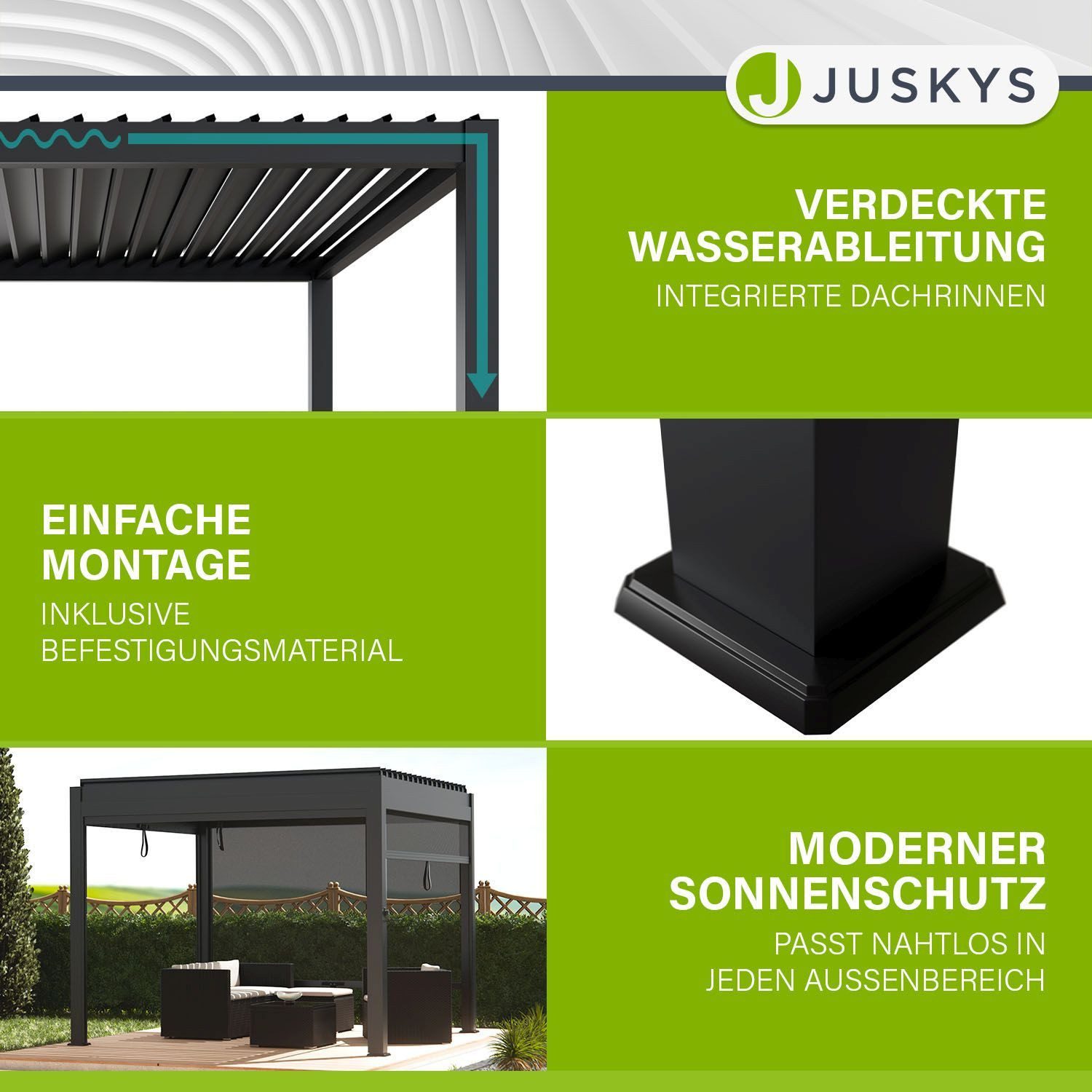 Juskys Terrassendach Tahiti, BxT: 300x300 cm, Lamellendach, Pergola für Garten, inkl. Seitenwand 3m