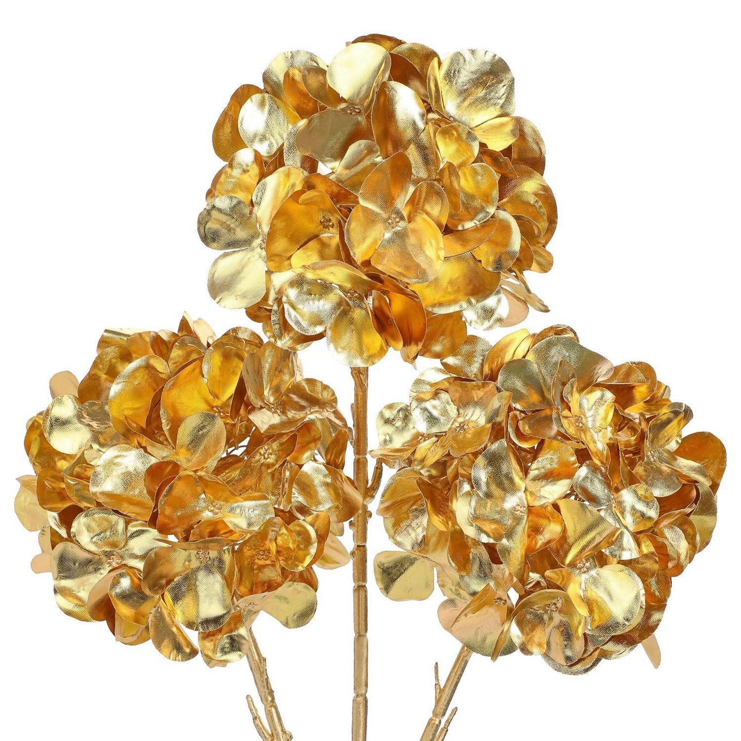 Kunstblume Künstliche Hortensie Glitzer Gold 3er Pack, LuxusKollektion, Höhe 7 cm
