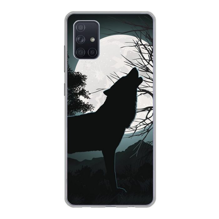 MuchoWow Handyhülle Wolf - Scherenschnitt - Mond Phone Case Handyhülle Samsung Galaxy A71 Silikon Schutzhülle