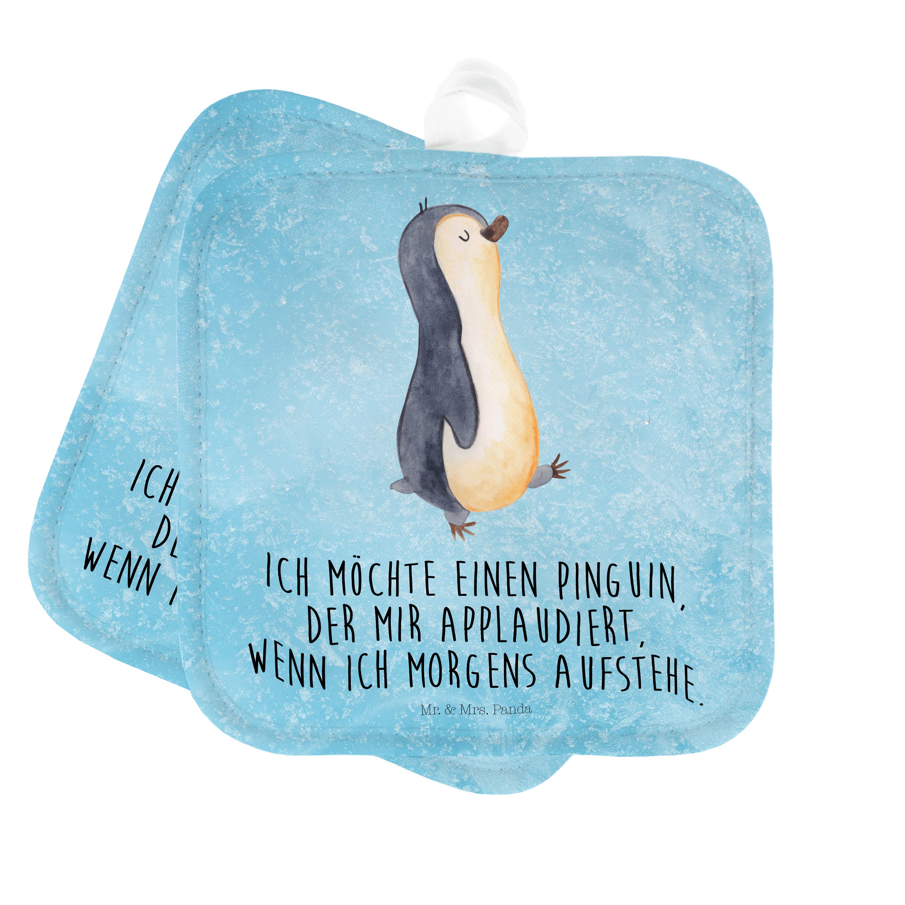 Mr. & Mrs. Panda Topflappen Pinguin marschierend - Eisblau - Geschenk, Topflappen lustig, zufried, (1-tlg)