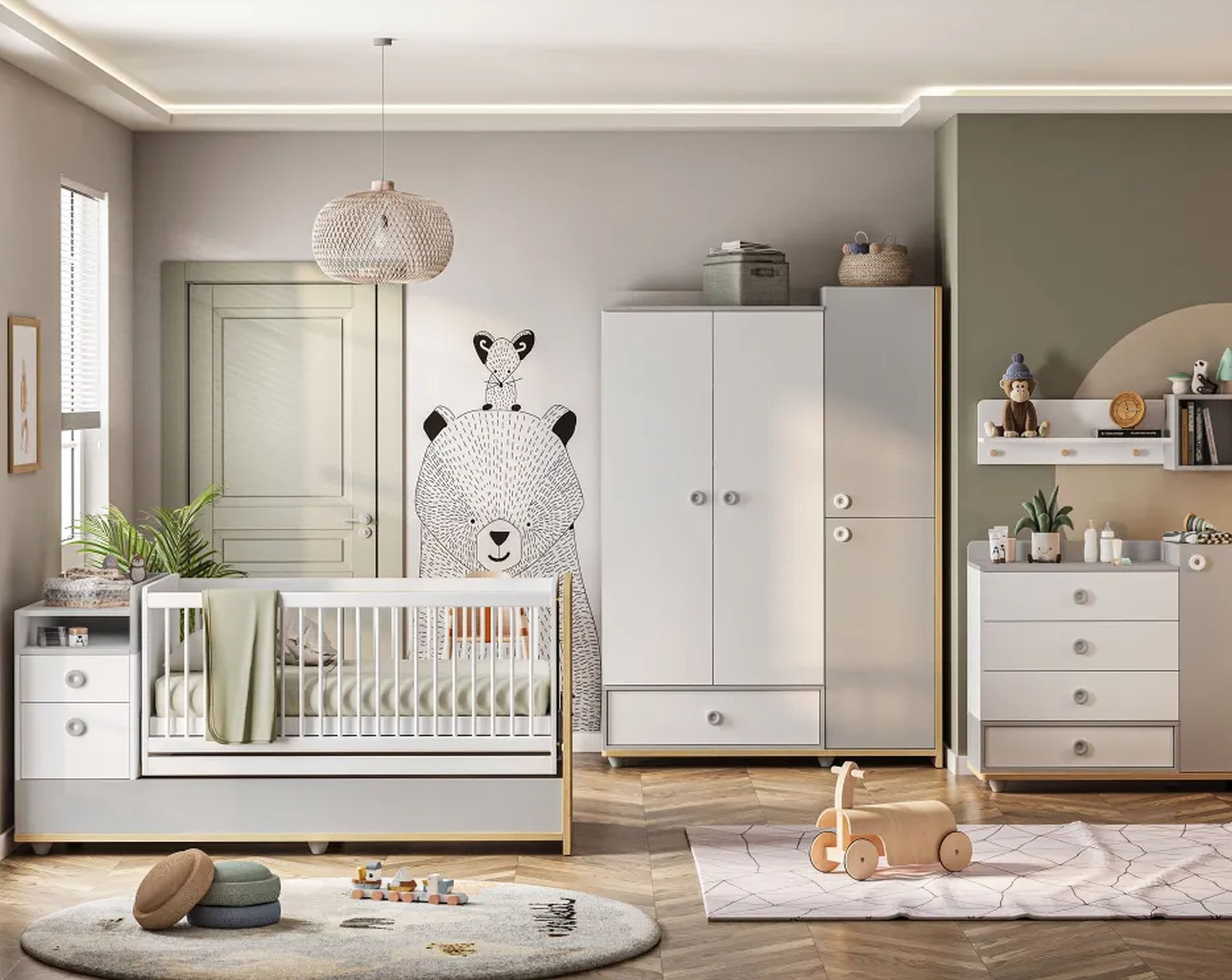 Möbel-Zeit Wandregal ZUZO mit Garderobe – Weiß/Grau – Inkl. 3 Haken & Ablagebord