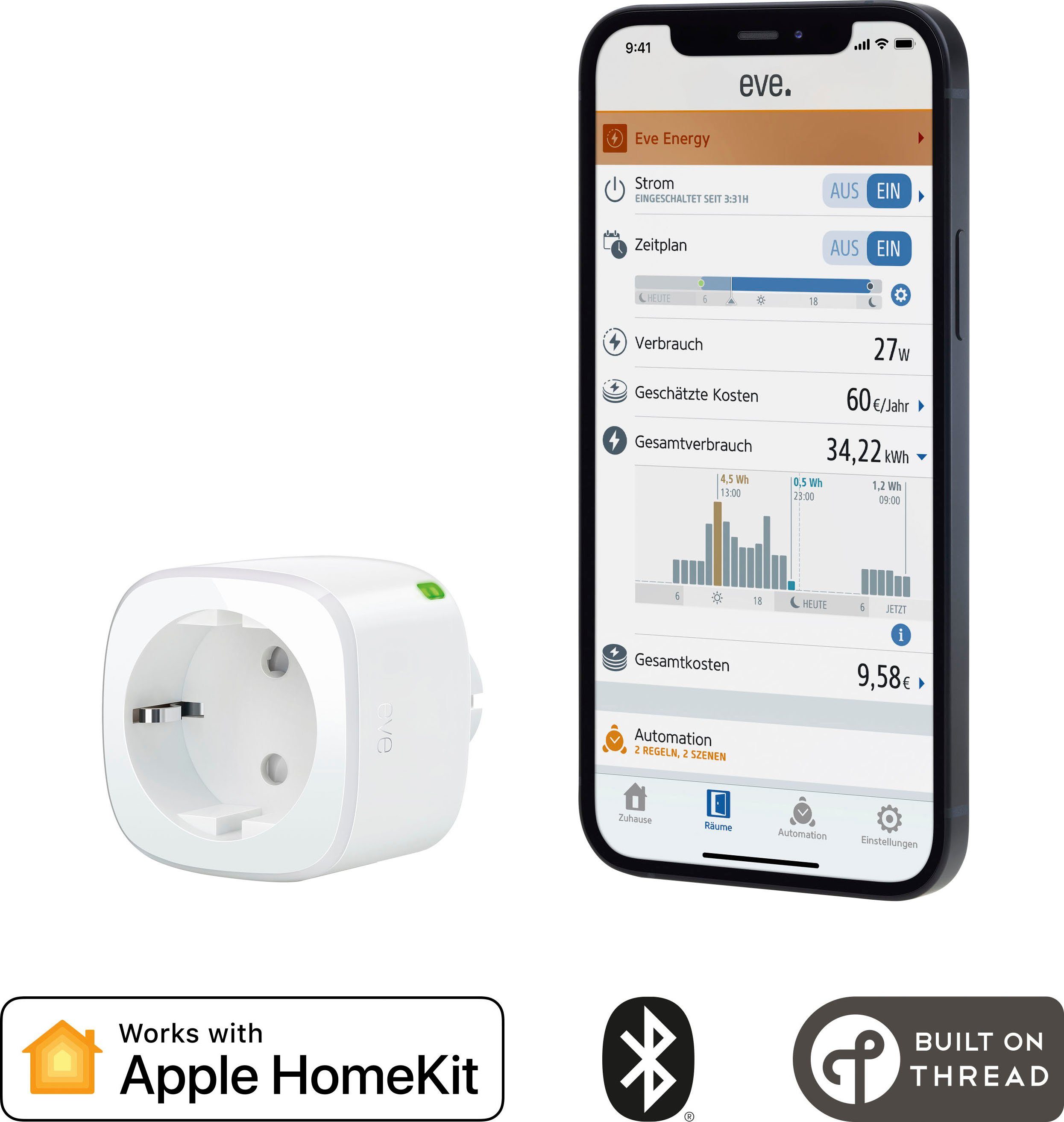 EVE Funksteckdose »Energy - Smarte Steckdose mit Verbrauchsmessung,  integrierten Zeitplänen und Apple HomeKit-Technologie« online kaufen | OTTO