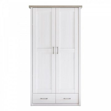 Begabino Drehtürenschrank 2-trg. Kleiderschrank Babyzimmerschrank Kinderschrank ca. 106 cm LUCA Weiß / Trüffel Nb.