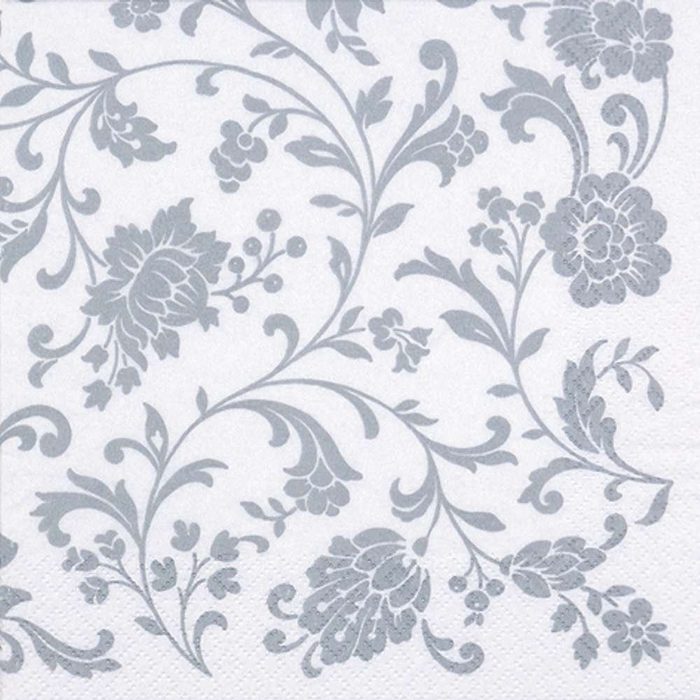 Linoows Papierserviette 20 Servietten Arabesken Blütenranken Silber auf Weiß Motiv Arabesken Blütenranken Silber auf Weiß