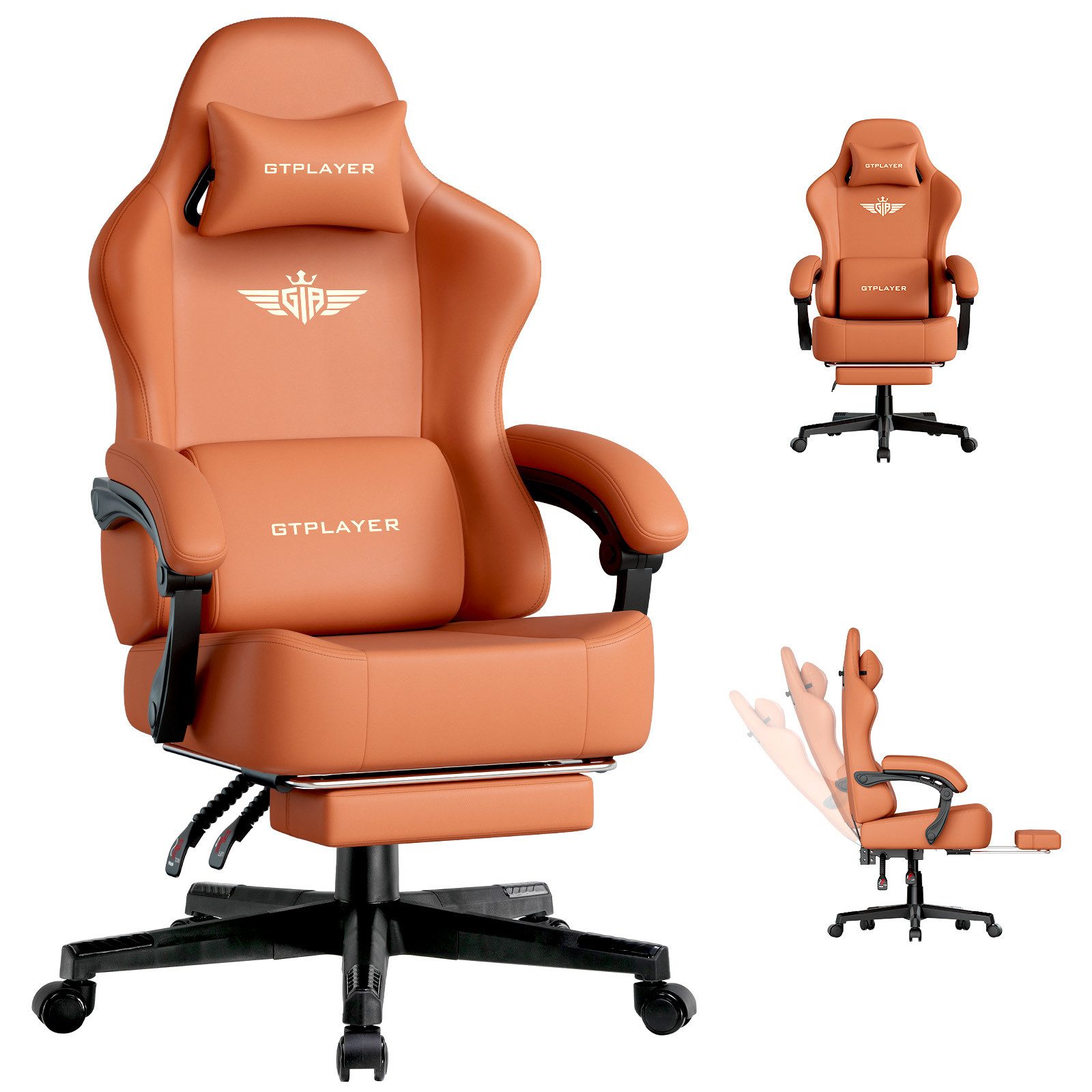 GTPLAYER Gaming-Stuhl Stoff/Kunstleder mit Taschenfederkissen großer Gamer Stuhl, 150KG (Gaming Chair mit hoher Rückenlehne und Fußstütze), Bürostuhl Gaming Sessel Gepolstert für Jugendliche und Erwachsene