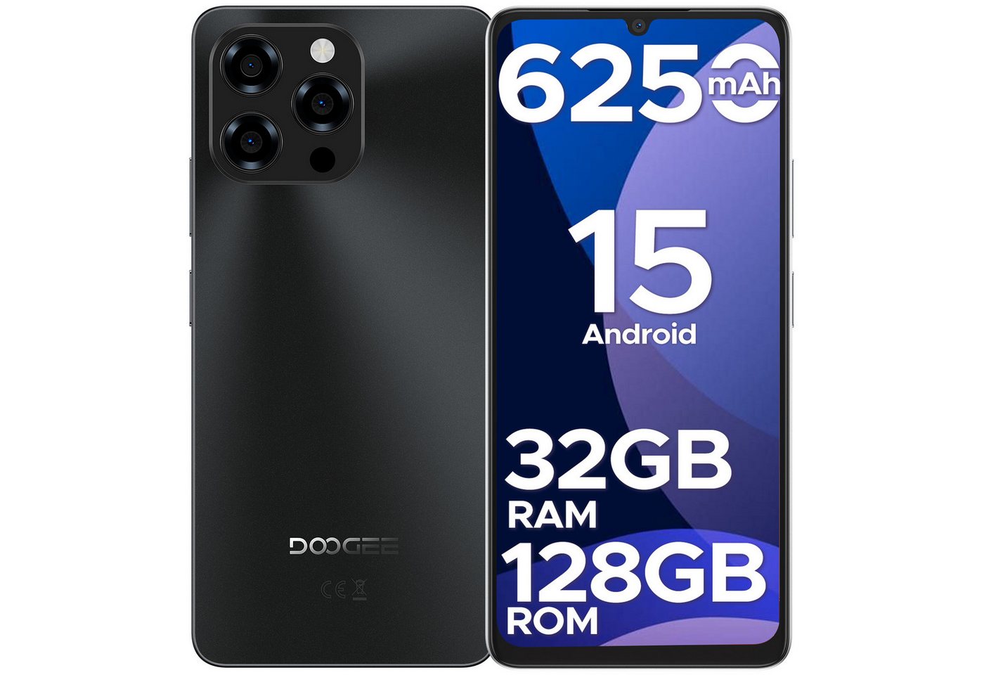 DOOGEE NOTE58, Handy ohne Vertrag, 6250mAh, 6.75" HD, 90Hz,128GB/2TB TF Smartphone (17,1 cm, 8 MP Kamera, 6.75" HD+ 16MP+8MP, Dual SIM 4G Simlockfreie Handys,OTG, GPS, Face ID)