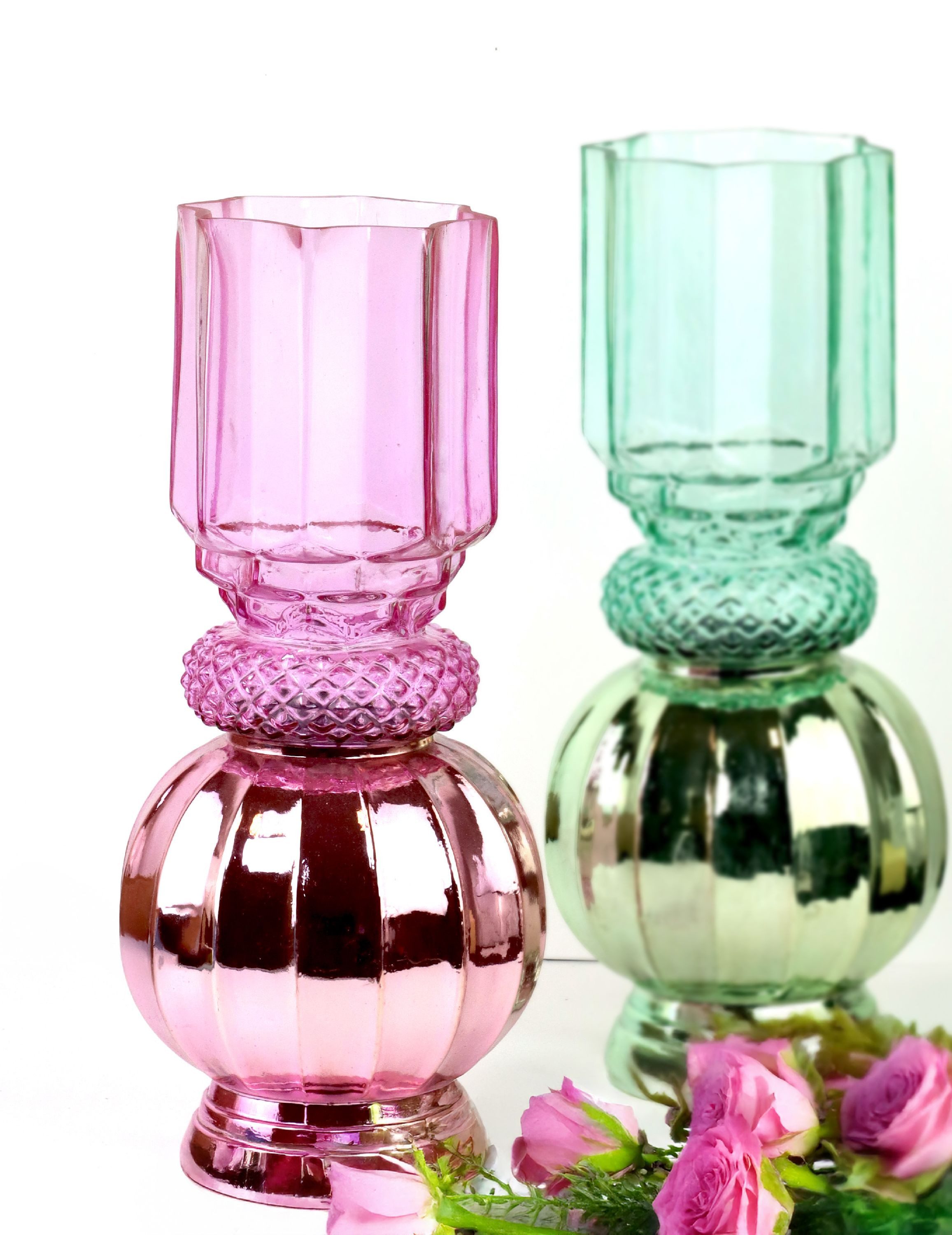 FURNARO Dekovase (2-tlg. Vasenset), Zweifarbiges Glasdesign mit strukturierter Oberfläche