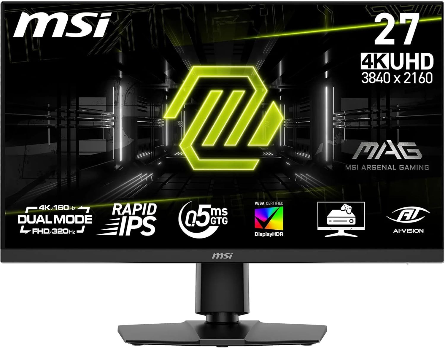 MSI MSI MAG 274URFWDE 27 Zoll UHD Gaming Monitor Gaming-Monitor (68,58 cm/27 ", 3840 x 2160 px, 4K Ultra HD, 0.5 ms Reaktionszeit, 320 Hz, Rapid IPS Panel, DisplayHDR 400, AI Vision, HDMI 2.1, DP 1.4a)
