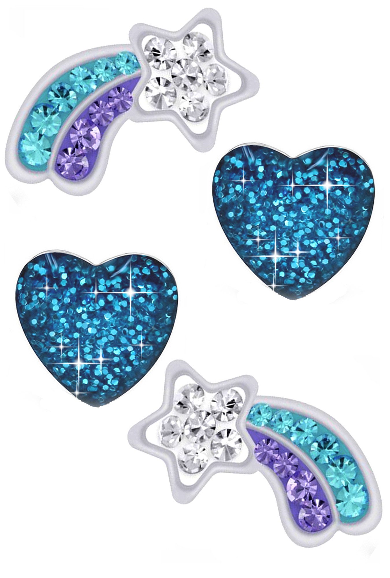 Limana Ohrstecker-Set Kinder Mädchen Ohrringe 925 Silber Stern Edelstahl Herz Kinderohrringe, Kinderschmuck Mädchenschmuck Geschenk Idee