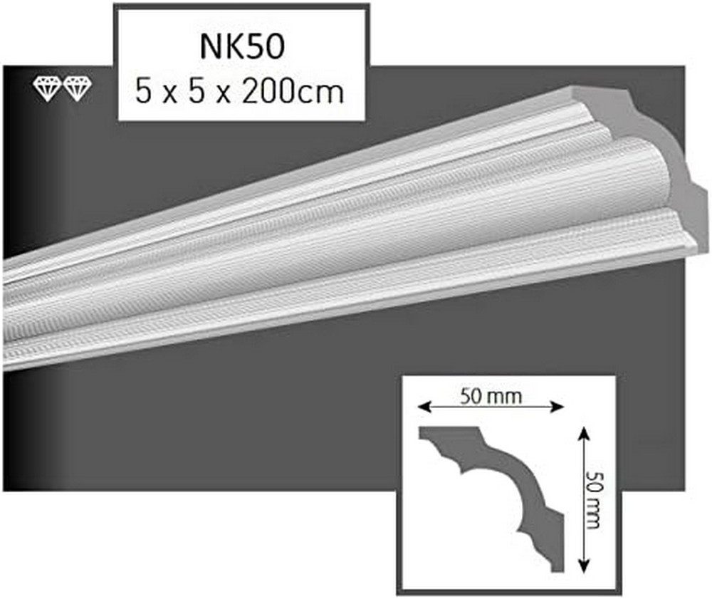 MDEKOR Deckenleiste Styropor-Leisten XPS Stuckleisten Abschlussleiste Weiss Deckenleisten, 100 Meter / 50 Leisten, 50-St.