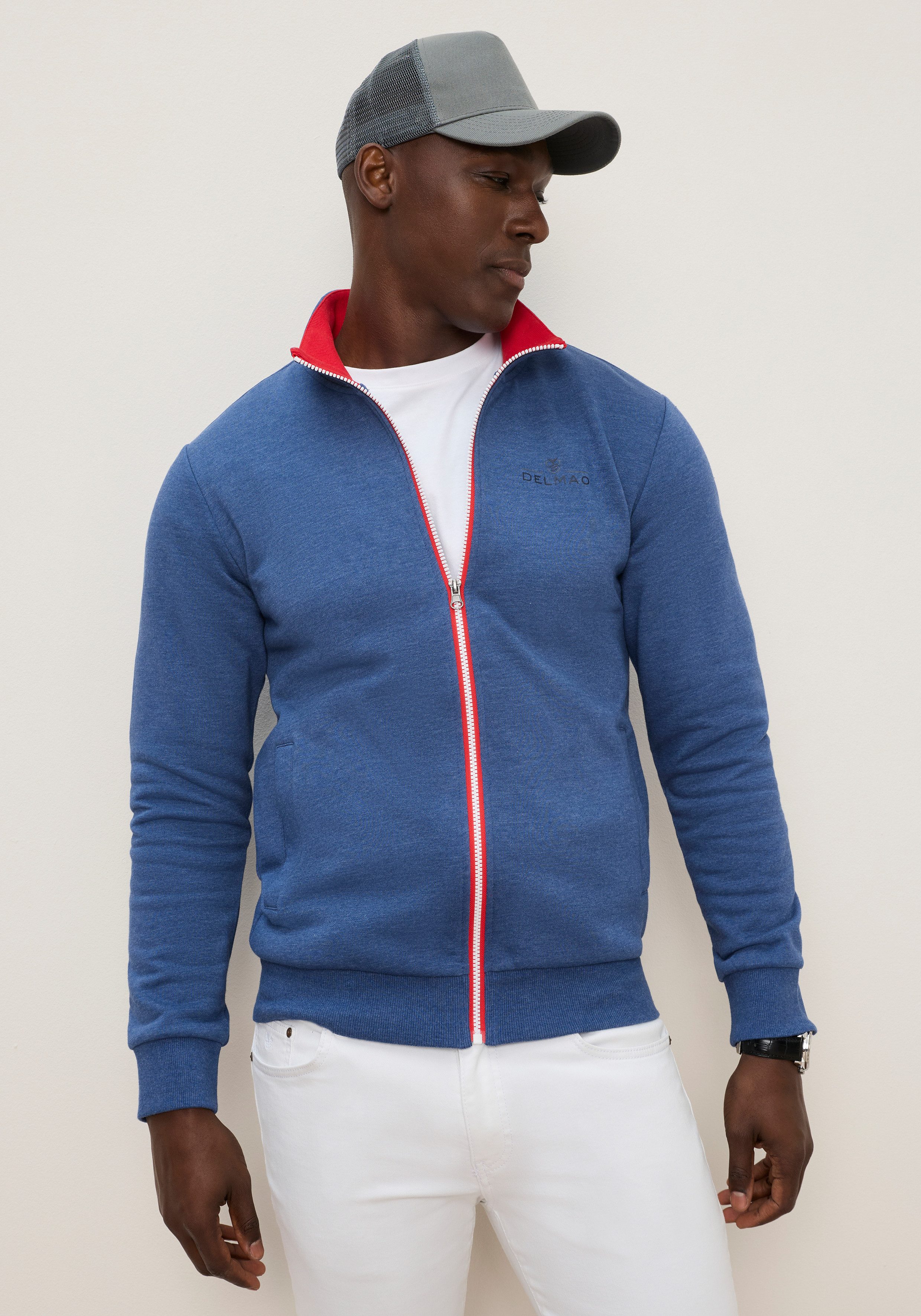 DELMAO Sweatjacke mit Reißverschluss, hochschließender Kragen, Langarm