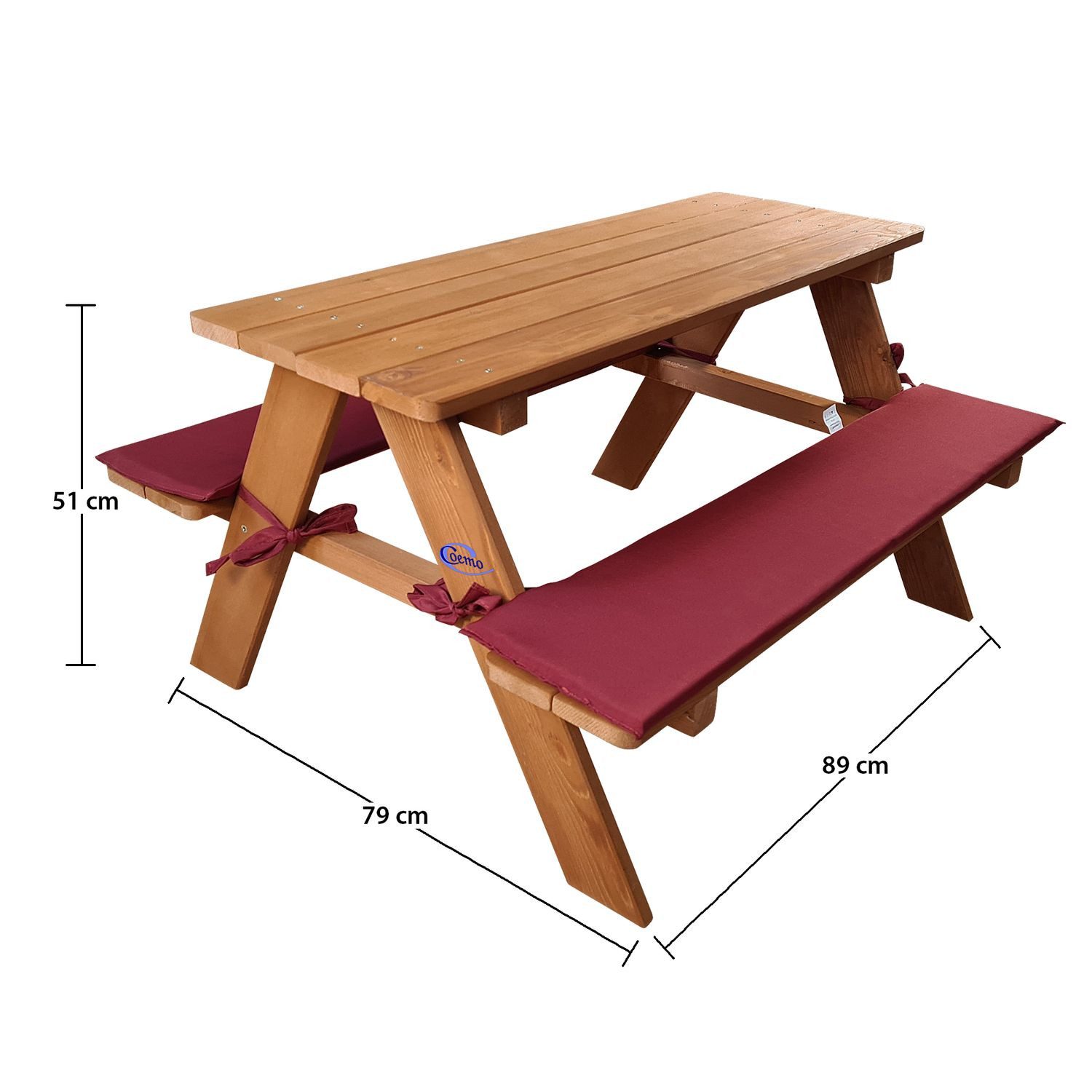 Coemo Garten-Kindersitzgruppe, (Set, 1-tlg), Picknicktisch aus Holz Kinder Sitzgruppe Sitzgarnitur mit Kissen