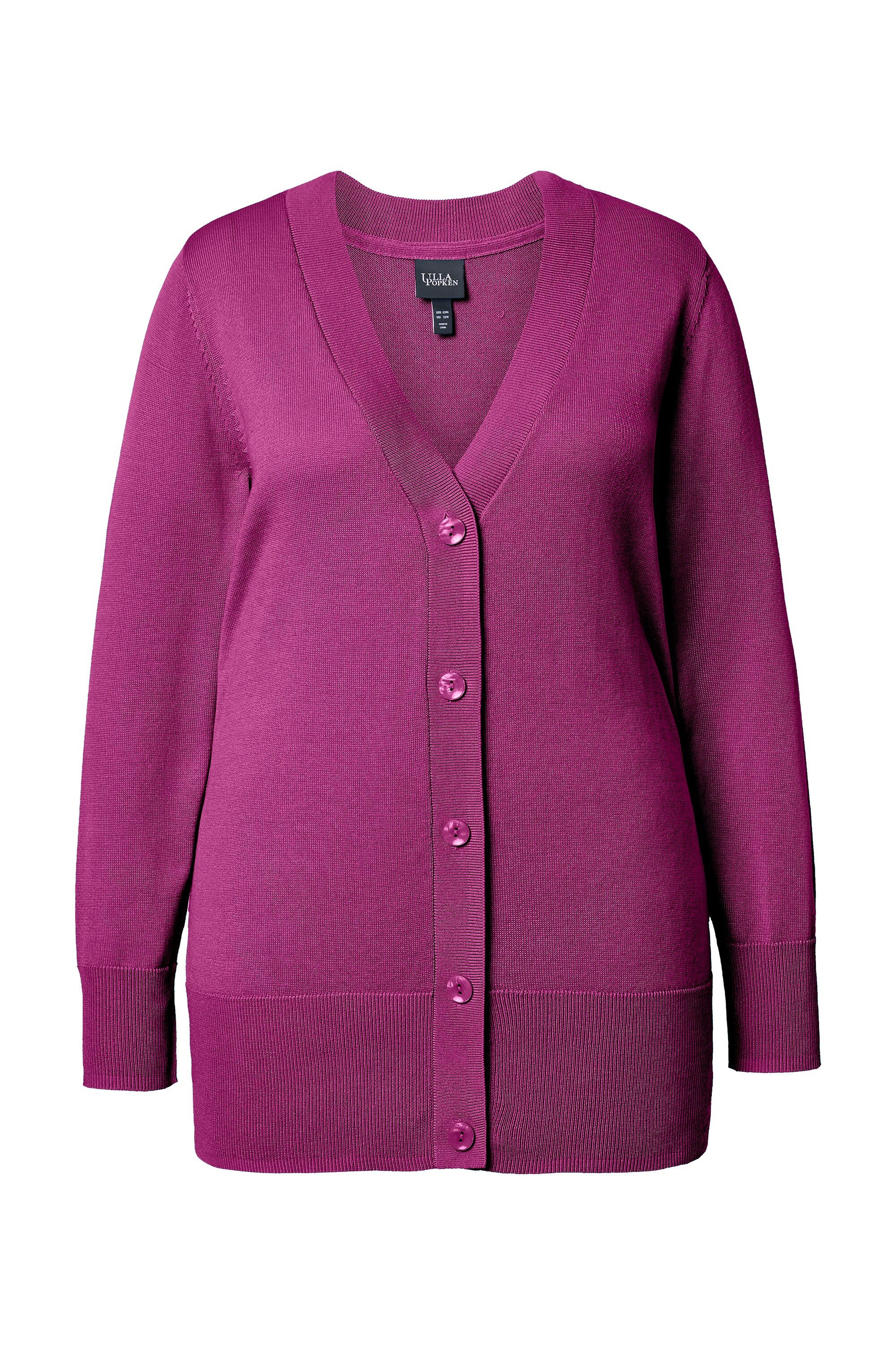 Ulla Popken Strickjacke Strickjacke V-Ausschnitt Knopfleiste Feinstrick günstig online kaufen