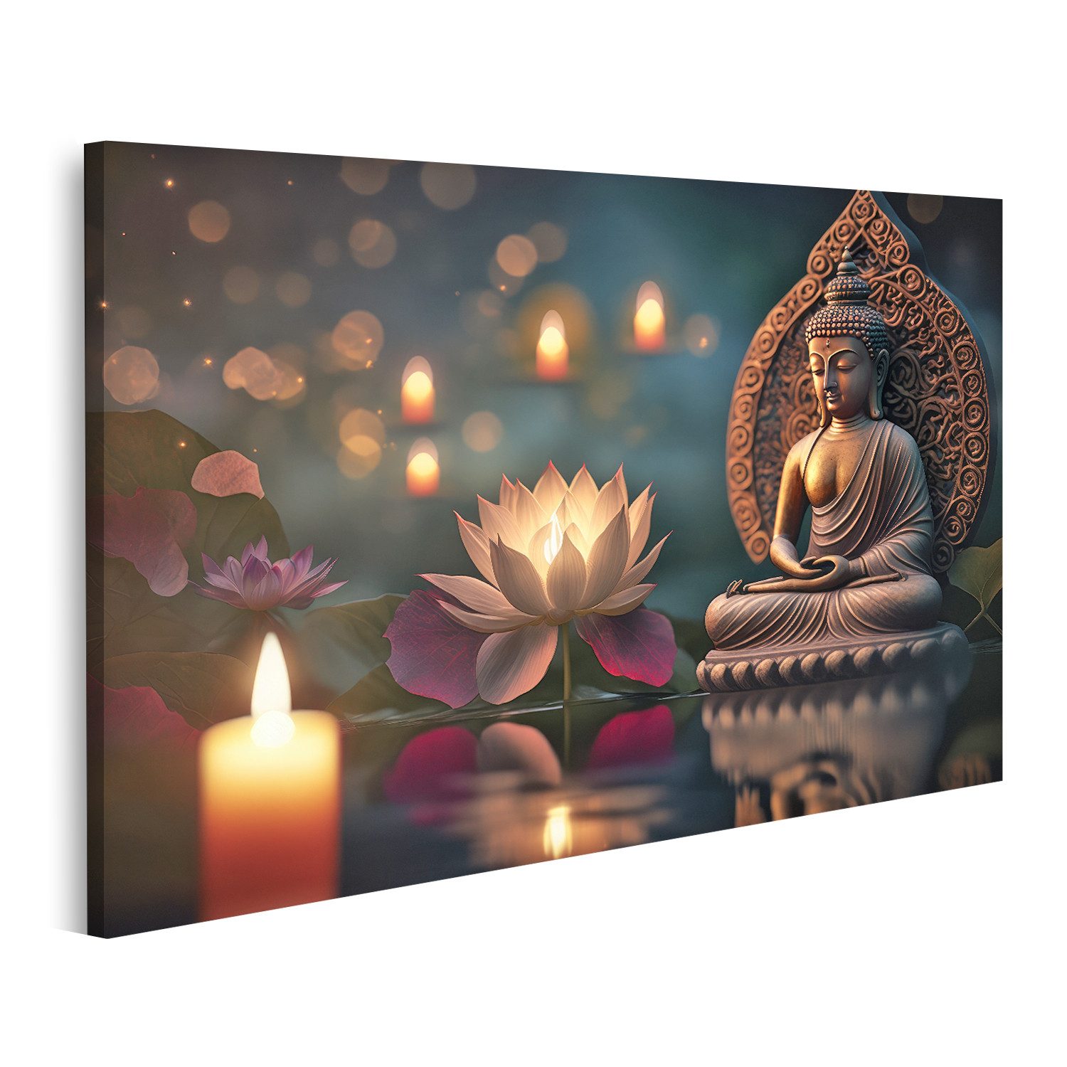 islandburner Leinwandbild Buddha Purnima Vesak Tag Buddha Statue Lotusblume günstig online kaufen