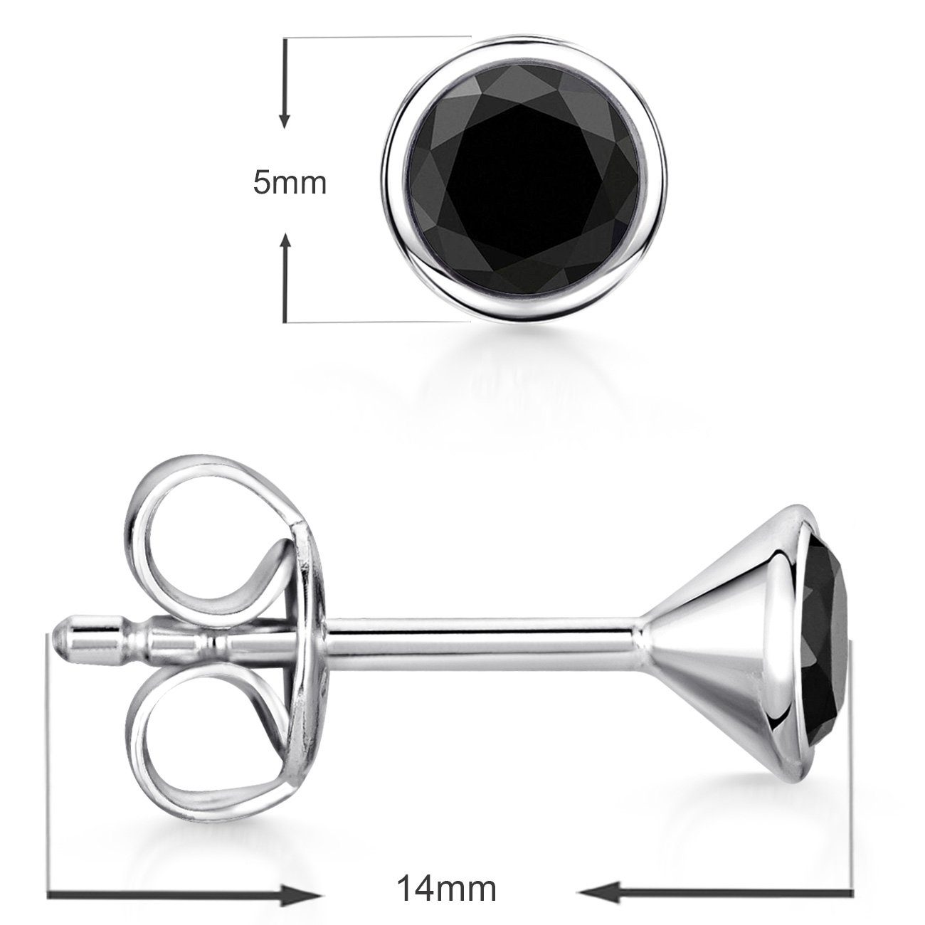 Materia Paar Ohrstecker Damen Mädchen Zirkonia Schwarz 3-5mm SO-437, 925 Sterling Silber, rhodiniert