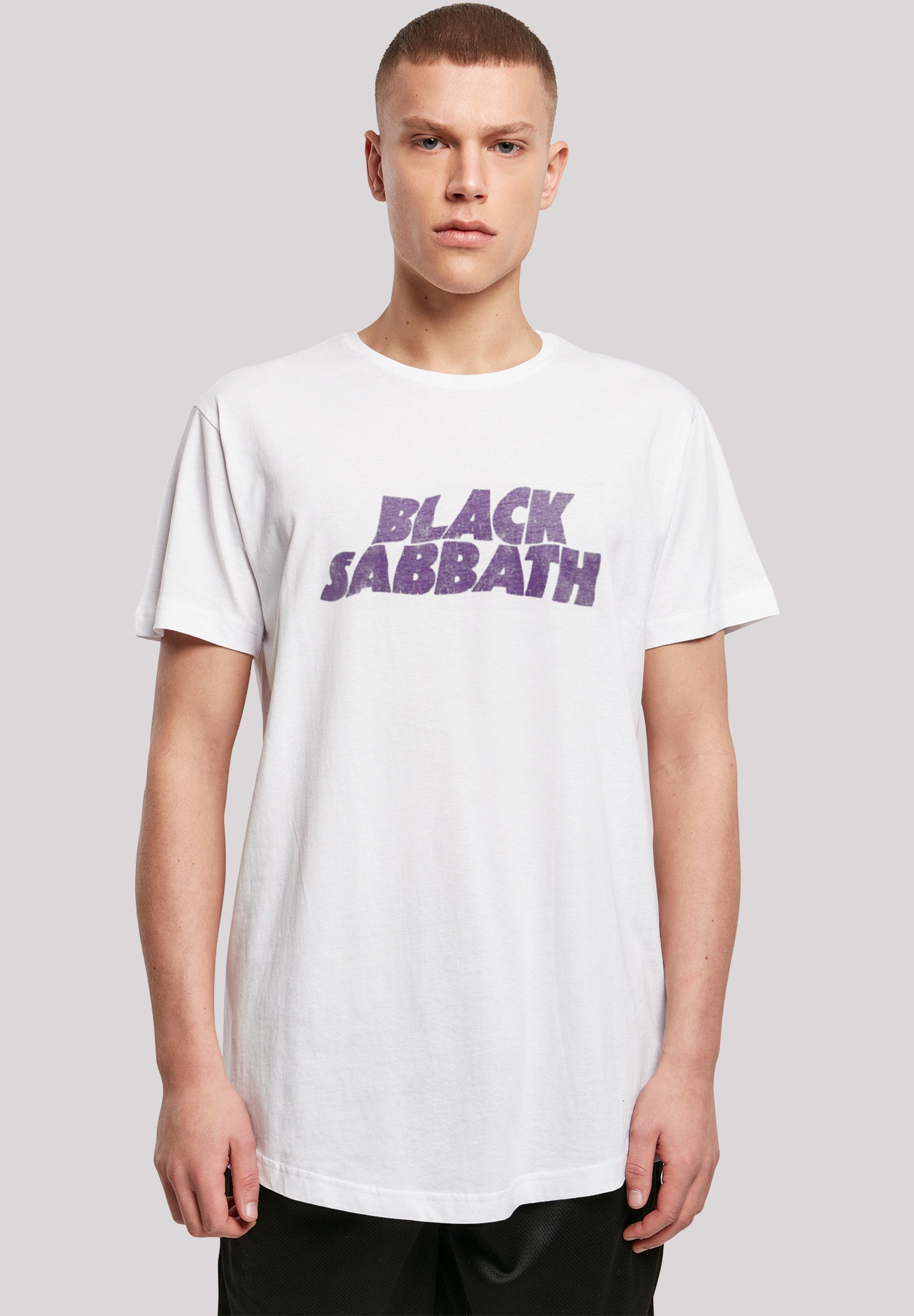 Black Wavy Print, Baumwollstoff Metal Tragekomfort Band Black weicher Sehr Logo T-Shirt F4NT4STIC Distressed mit Sabbath hohem Heavy
