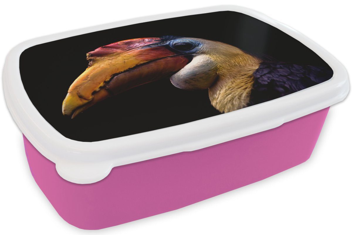 Lunchbox Schwarz, Brotdose für (2-tlg), - Brotbox Vogel Kunststoff, Kinder, rosa Mädchen, Snackbox, Erwachsene, MuchoWow Schnabel Kunststoff -