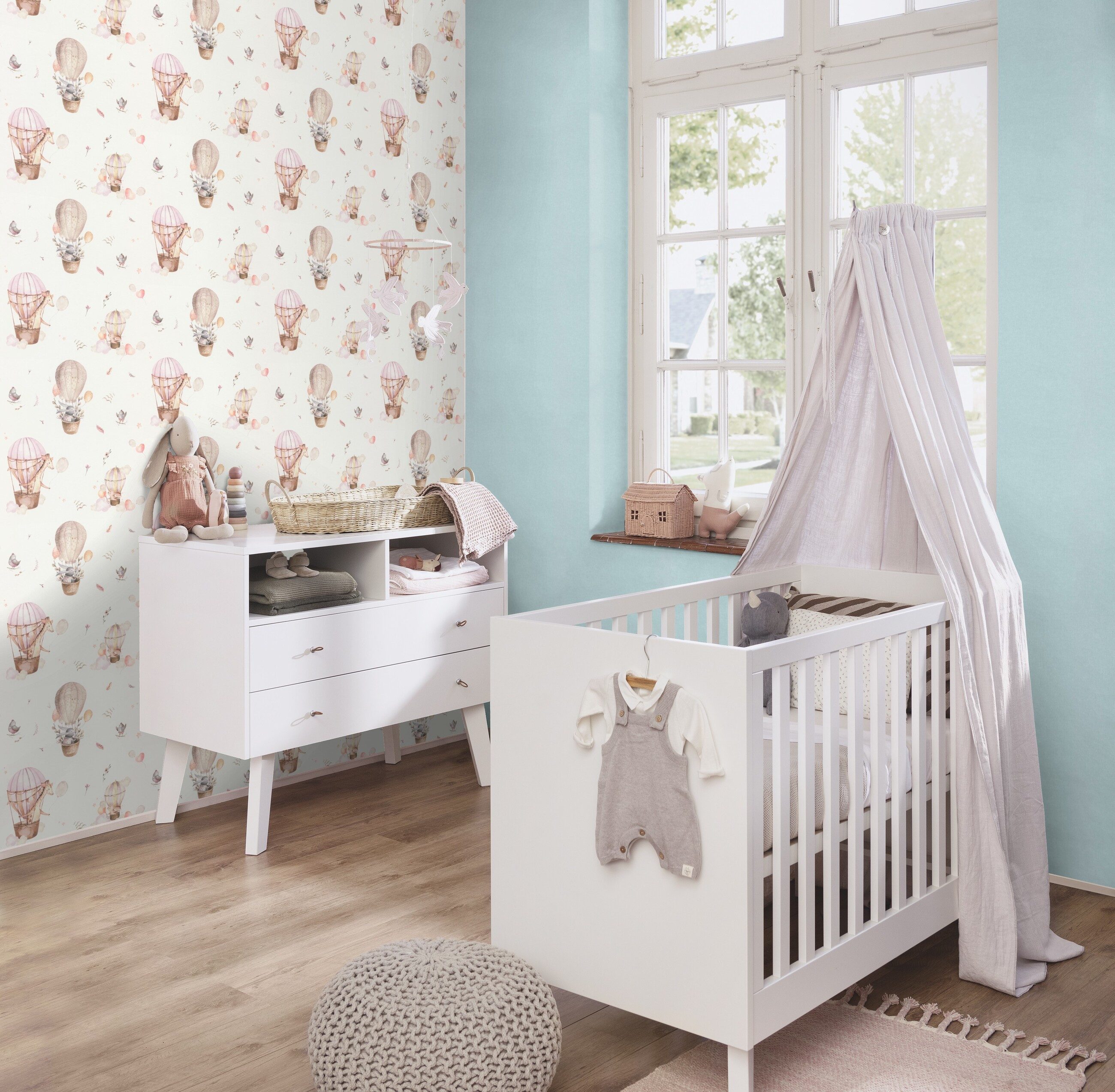 Rasch Vliestapete Heißluftballons Beige Braun Rosa, Naturoptik, (1 Rolle, 1 St., Kollektion 'Kids World II' - 10,05 m x 0,53 m), gute Lichtbeständigkeit, feucht – Bild 4 von 5