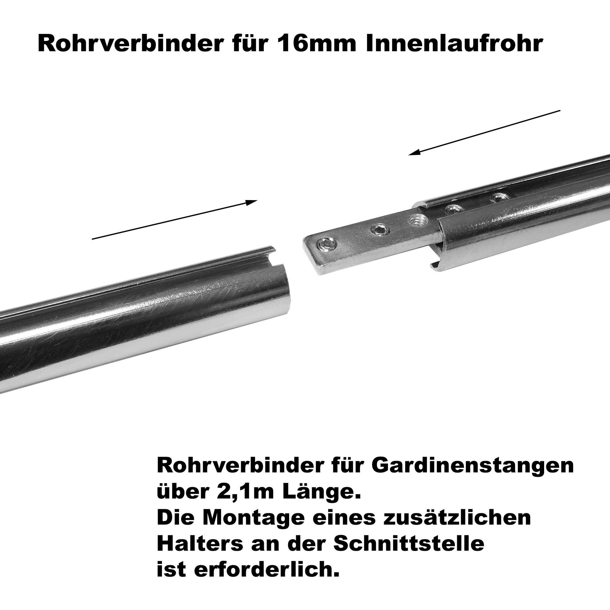 BASIT Gardinenstange Innenlauf 16 mm mit Deckenträgern 180 cm E17, Ø 16 mm, 2-läufig, verschraubt, Aluminium, D80 180 cm E17 Kappe