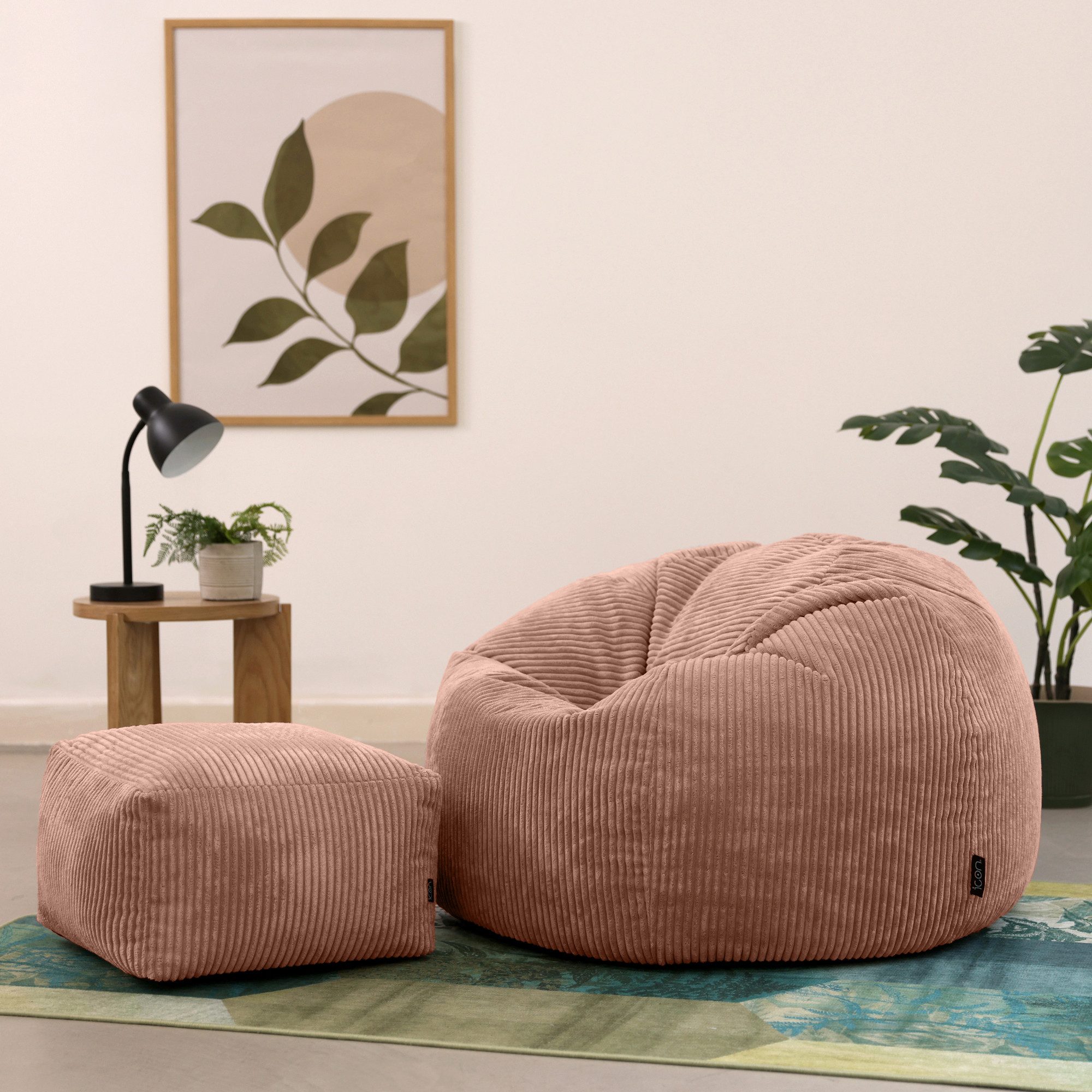icon Sitzsack Erwachsene aus Cord „Kingston“ mit Hocker (Spar-Set, 1 x Sitzsack, 1 x Fußhocker), 85x50cm, Made in Germany, für Erwachsene & Kinder