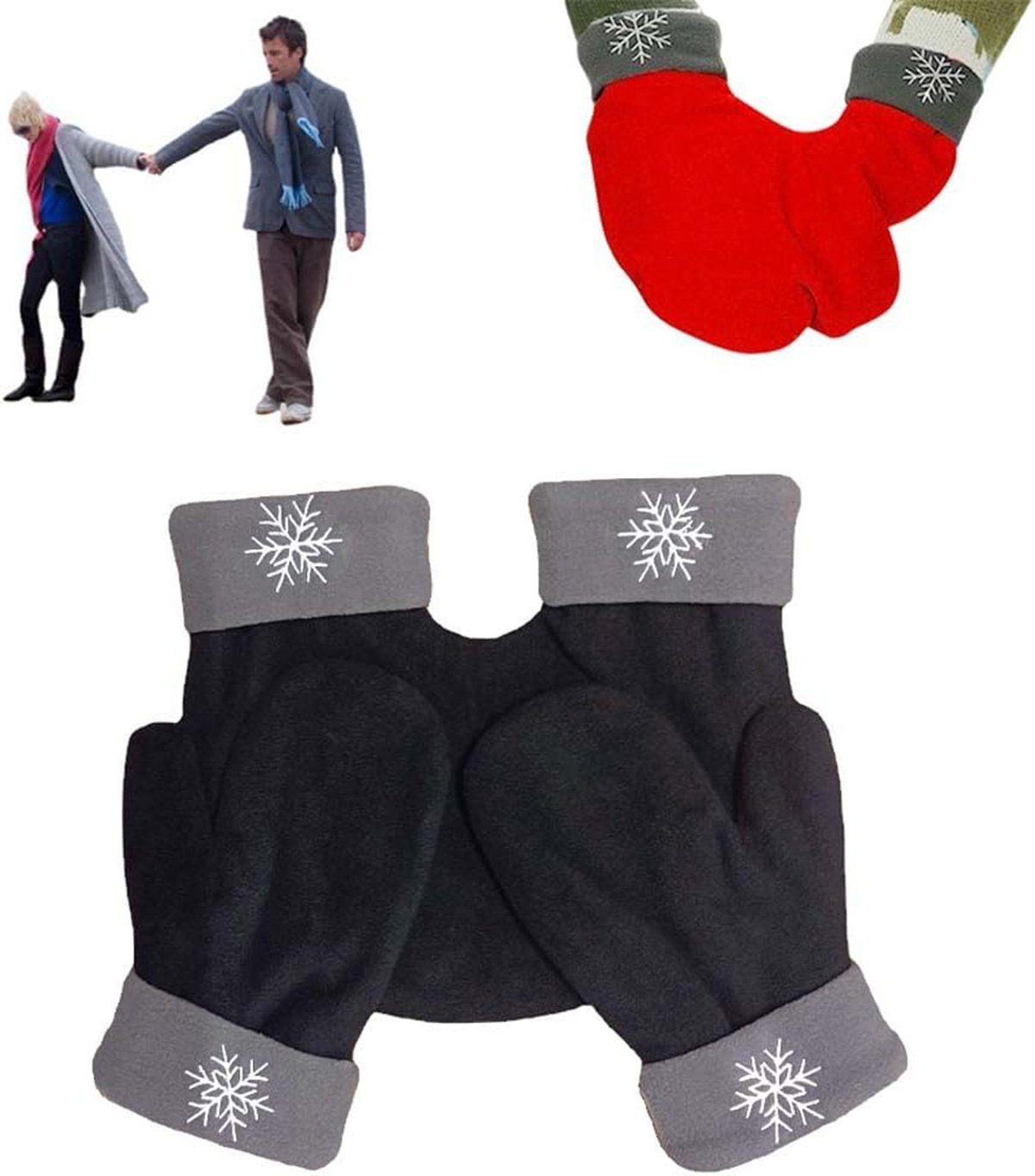 CTGtree Baumwollhandschuhe Schwarz hellgraue Manschette Paar-Handschuhe Warmer 3-teilige Paar-Winterhandschuhe Handschuh