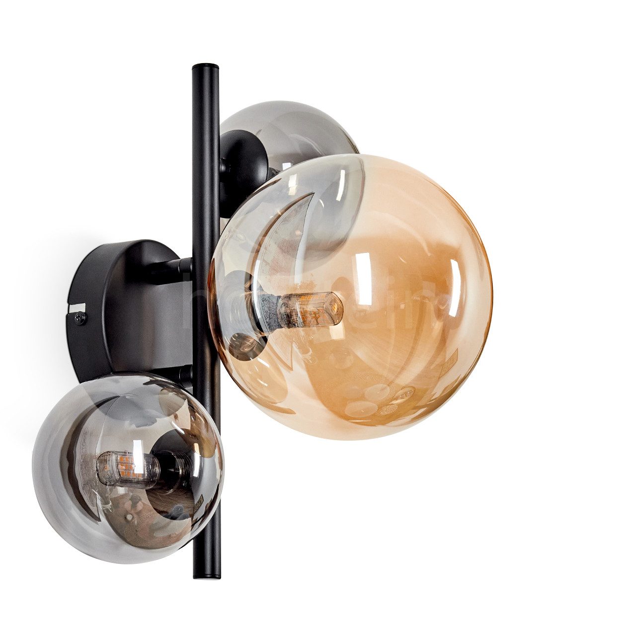 hofstein Wandleuchte Wandlampe aus Metall/Glas in Schwarz/Rauchfarben/Bernstein, ohne Leuchtmittel, Leuchte, Glasschirm, An/-Auschalter, 3xG9, ohne Leuchtmittel