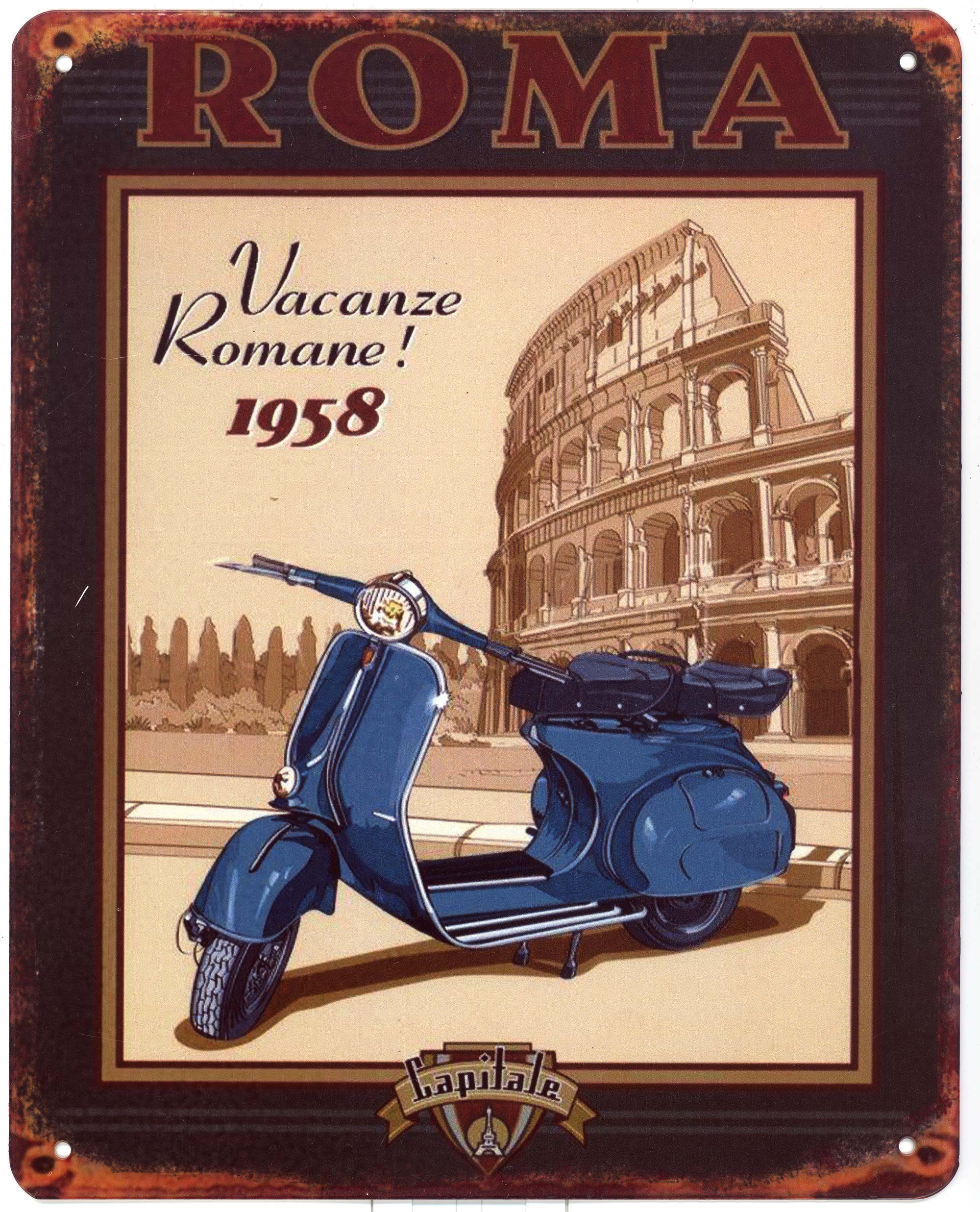 Metallschild Blechschild Roma Vacanze Romane!
