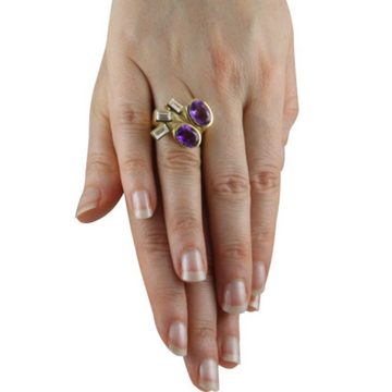 SKIELKA DESIGNSCHMUCK Goldring Amethyst Ring mit weißen Saphiren (Gelbgold 585), hochwertige Goldschmiedearbeit aus Deutschland