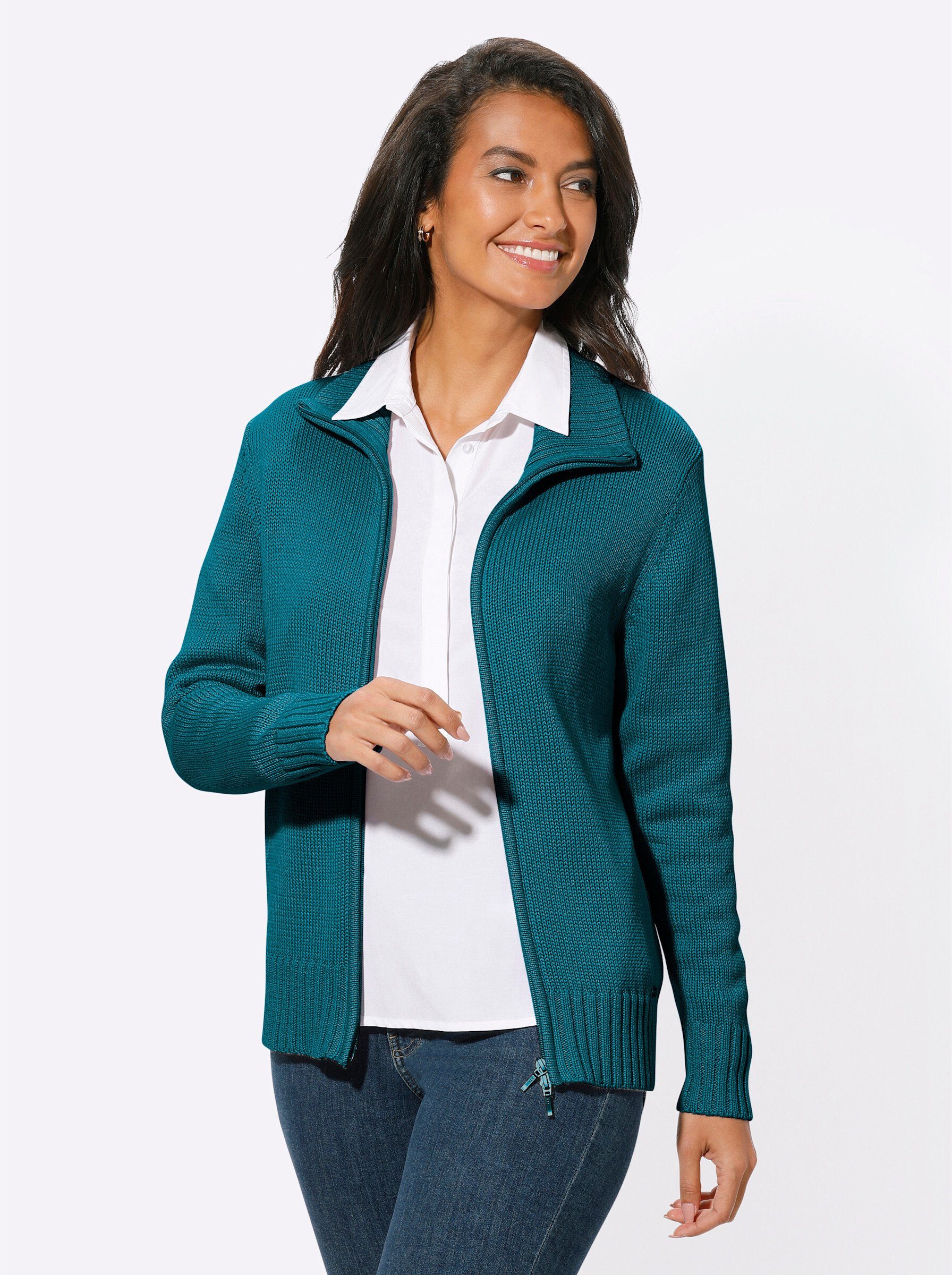 Witt Strickjacke Strickjacke Langarm Materialmix
