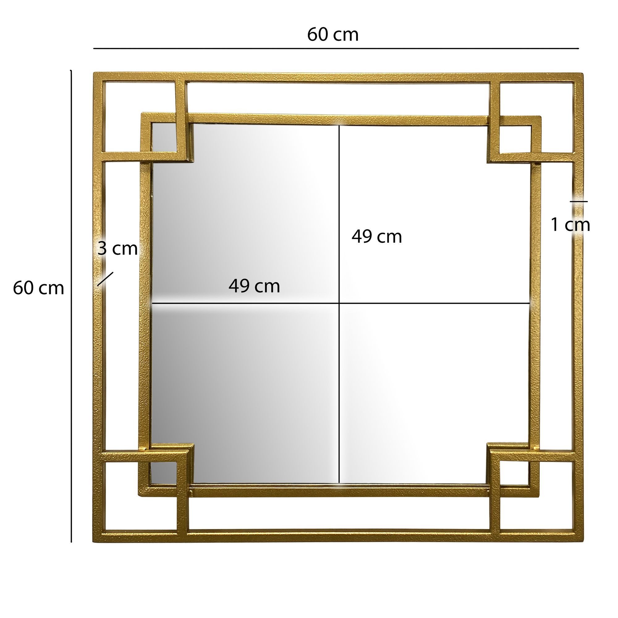 FINEBUY Wandspiegel Flurspiegel Quadrat Metall Gold Spiegel Hängespiegel FB61769 (Hängespiegel Modern, Flurspiegel Garderobenspiegel), Gold Metall 60x60 cm, Dekospiegel Quadratisch