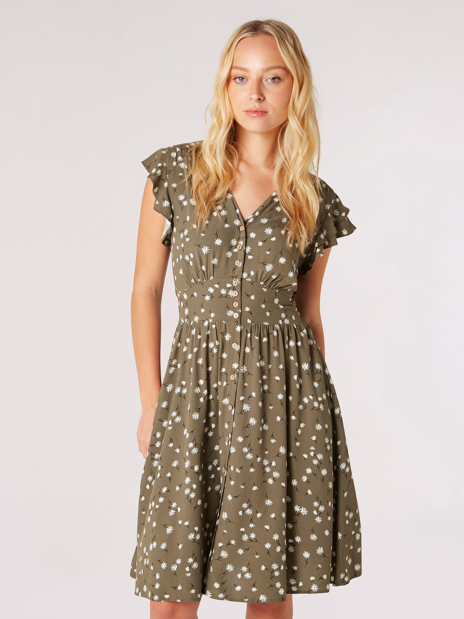 Apricot Druckkleid Scattered Daisy Button Dress, günstig online kaufen