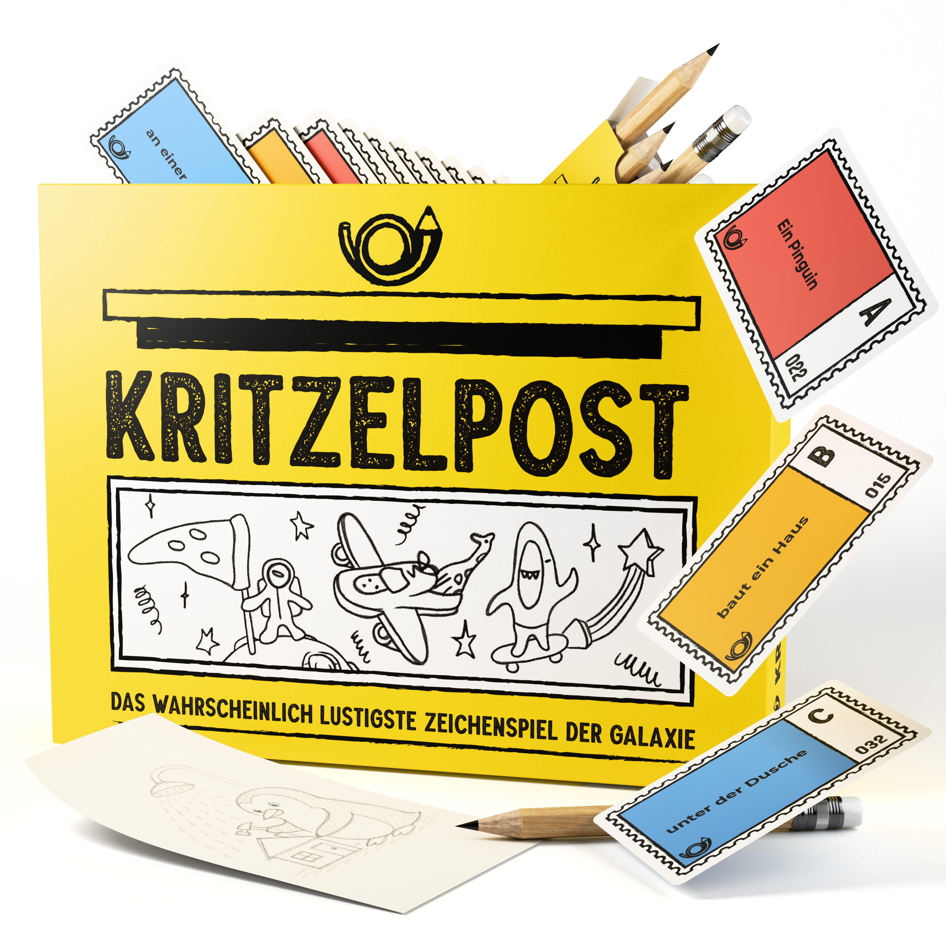 Toleva Spiel Kritzelpost: Partyspiel, Familienspiel - Gesellschaftspiel, Das lustige Zeichenspiel für 4-16 Personen