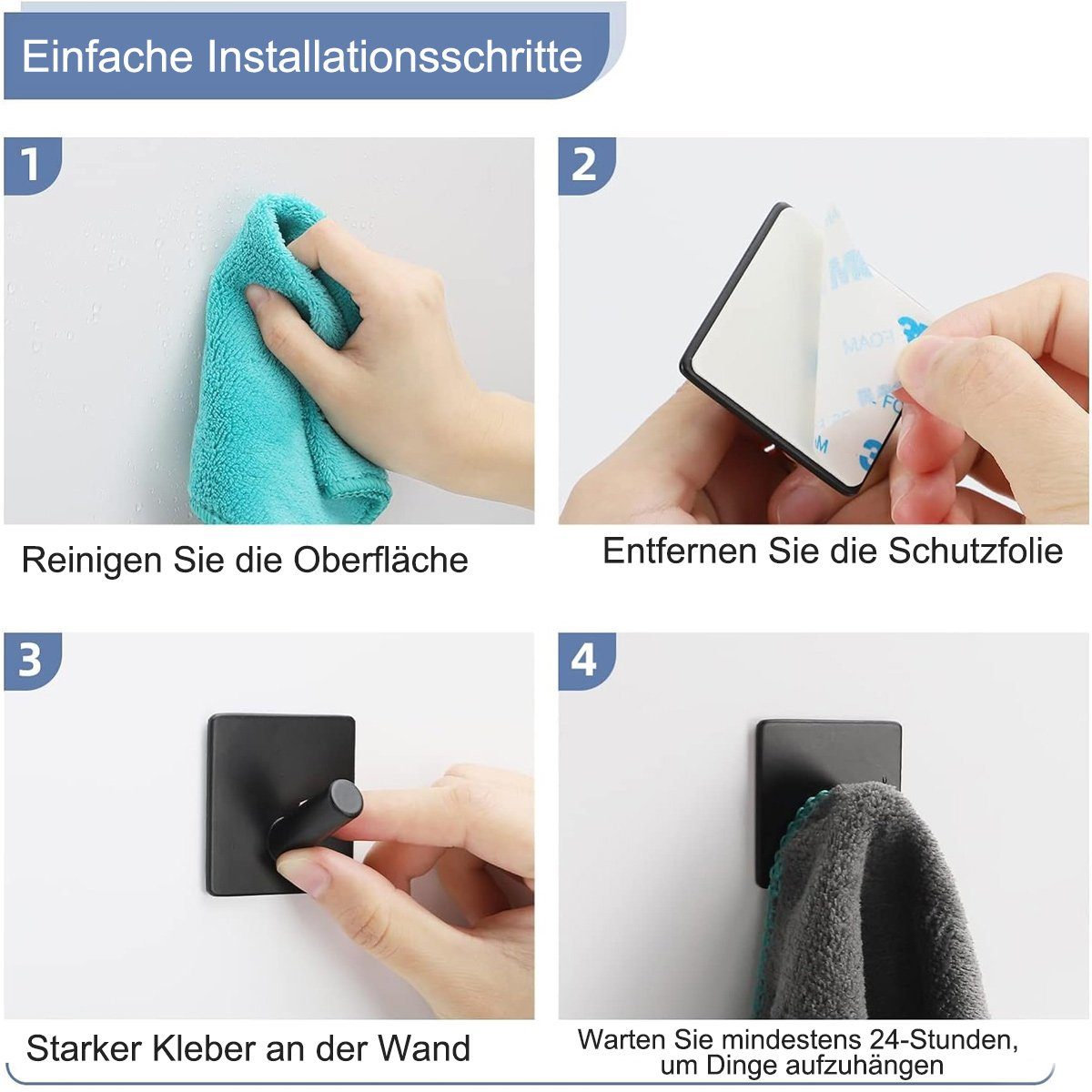 Toilettenschränke Jormftte Handtuchhaken Schwarz Küchen Edelstahl,für Badezimmer Klebehaken,Wandhaken