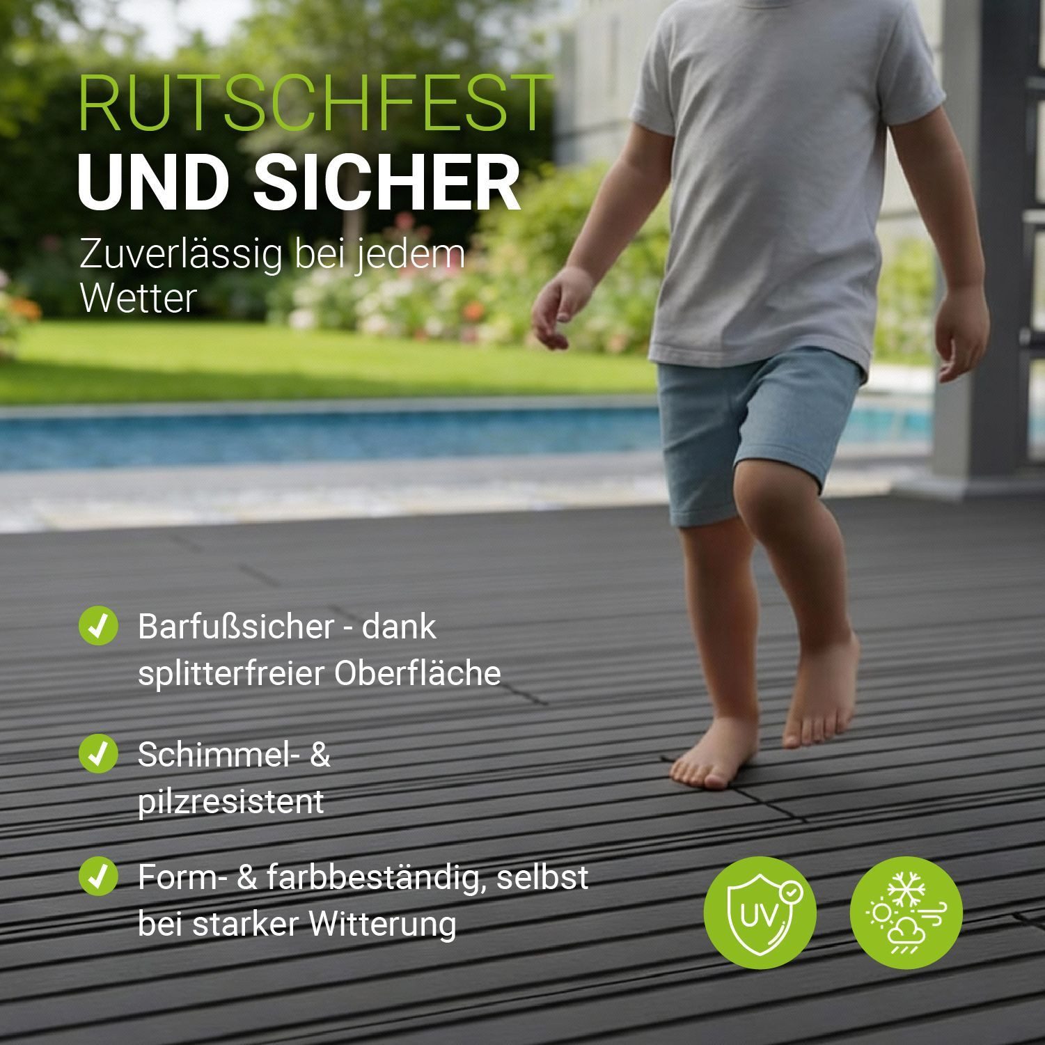 Juskys Terrassendielen, 4 m², BxL: je 14.6x220 cm, (12-St., 4 m), 4m² Fläche, Witterungsbeständig, Raue Oberfläche, 330 kg/m² belastbar