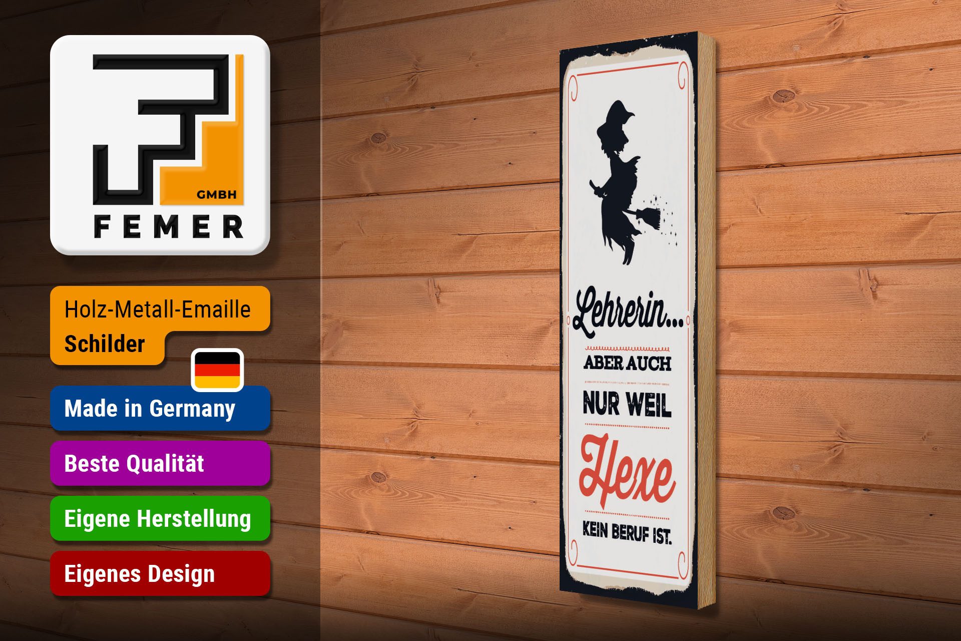 Femer GmbH Holzbild Spruch 46x10 cm Lehrerin Hexe kein Beruf, (1 St), Glatte Holzfaserplatte (MDF), vorn beschichtet