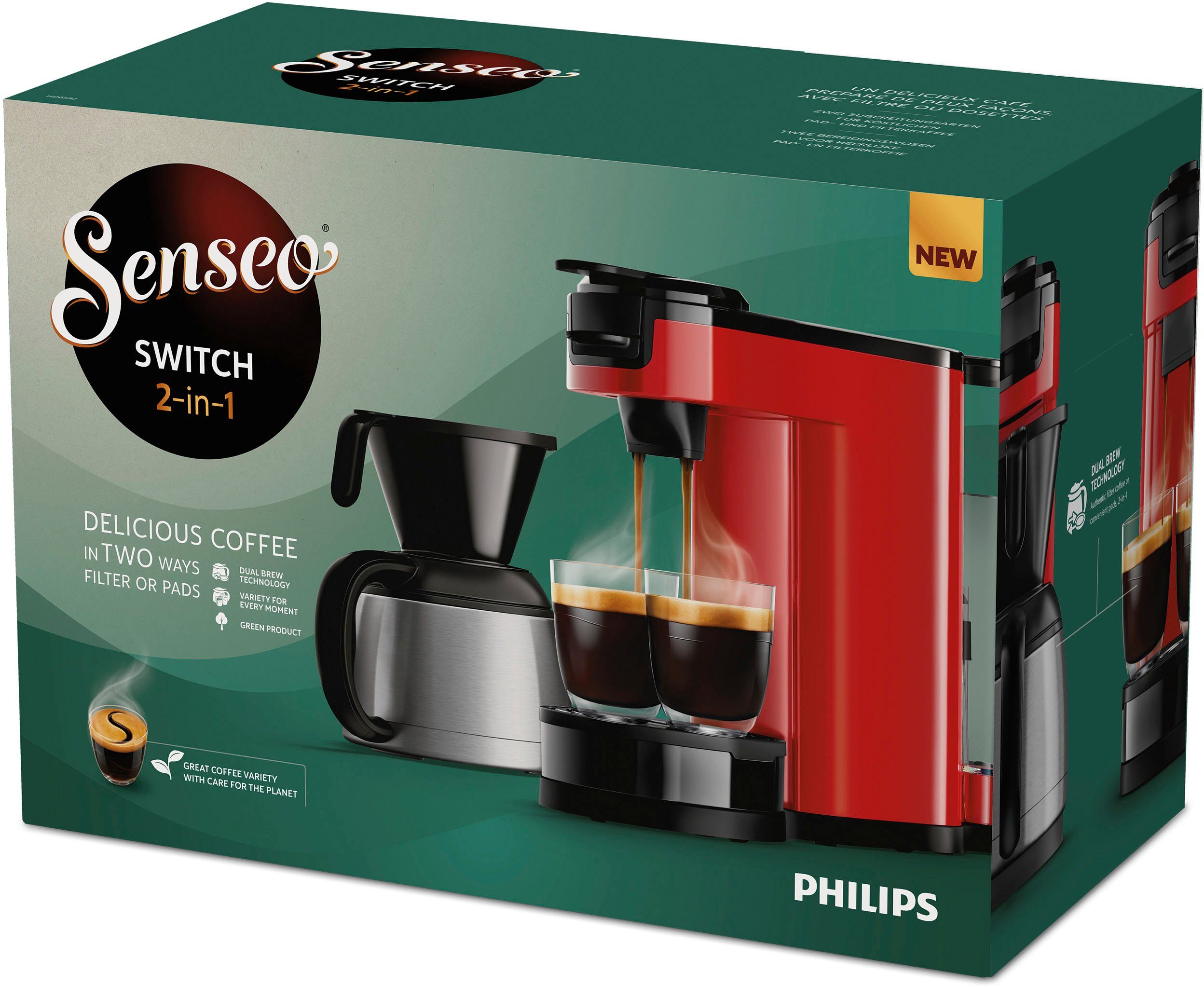 Philips Senseo Kaffeepadmaschine € HD6592/84, von Wert inkl. 9,90 im Kaffeepaddose UVP Kaffeekanne, 1l Switch