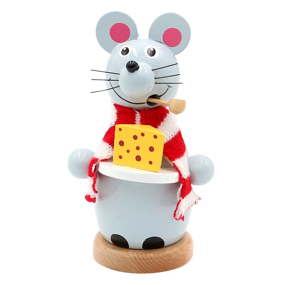Dekohelden24 Tragetasche Holz Räuchermann, Räucherfigur, Räuchermännchen als Maus mit Schal