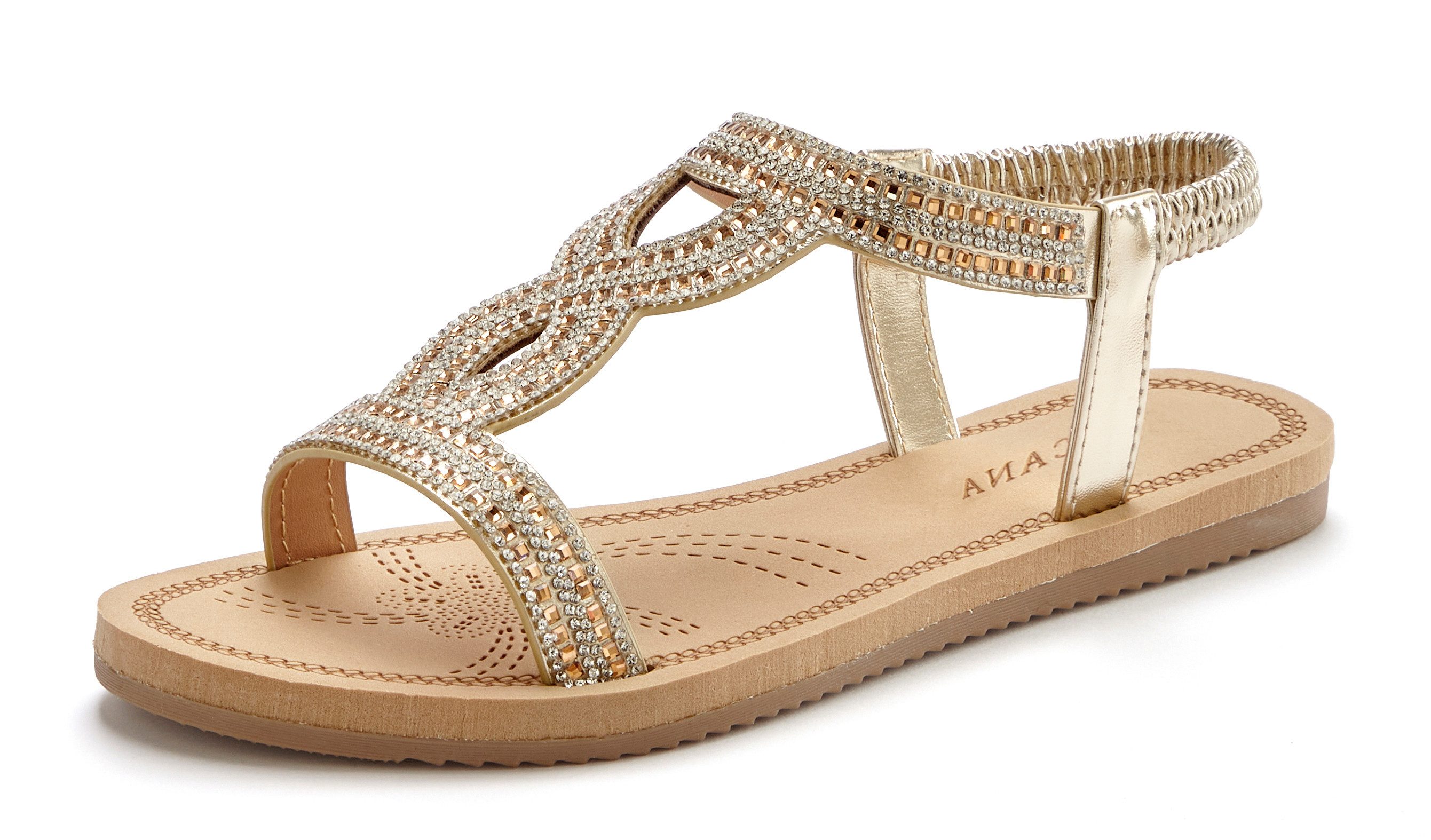 Vivance Sandalette, Sommerschuh, offener Schuh Sandale mit elastischen Riemchen und Glitzersteinchen VEGAN